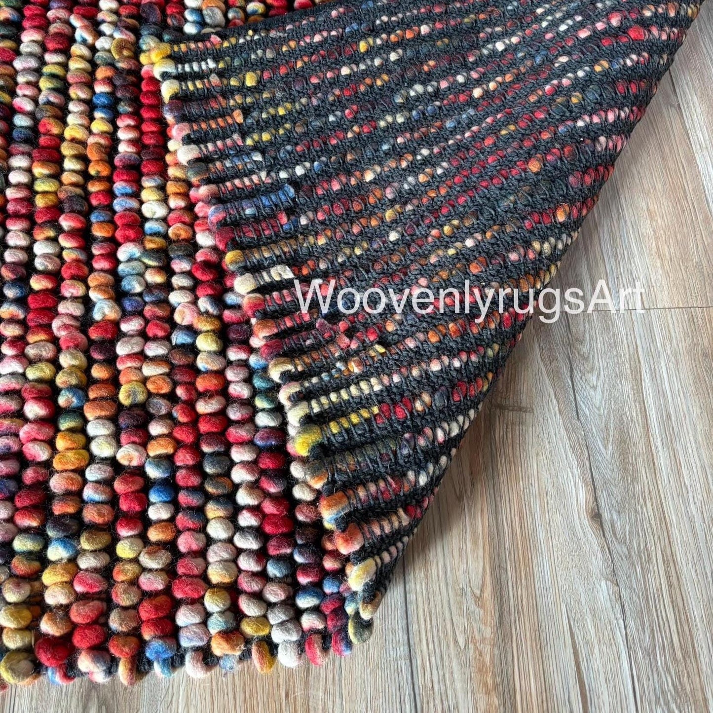 Handwoven Multicolor Wool Pebble Rug, Chunky Loop Boho Area Carpet