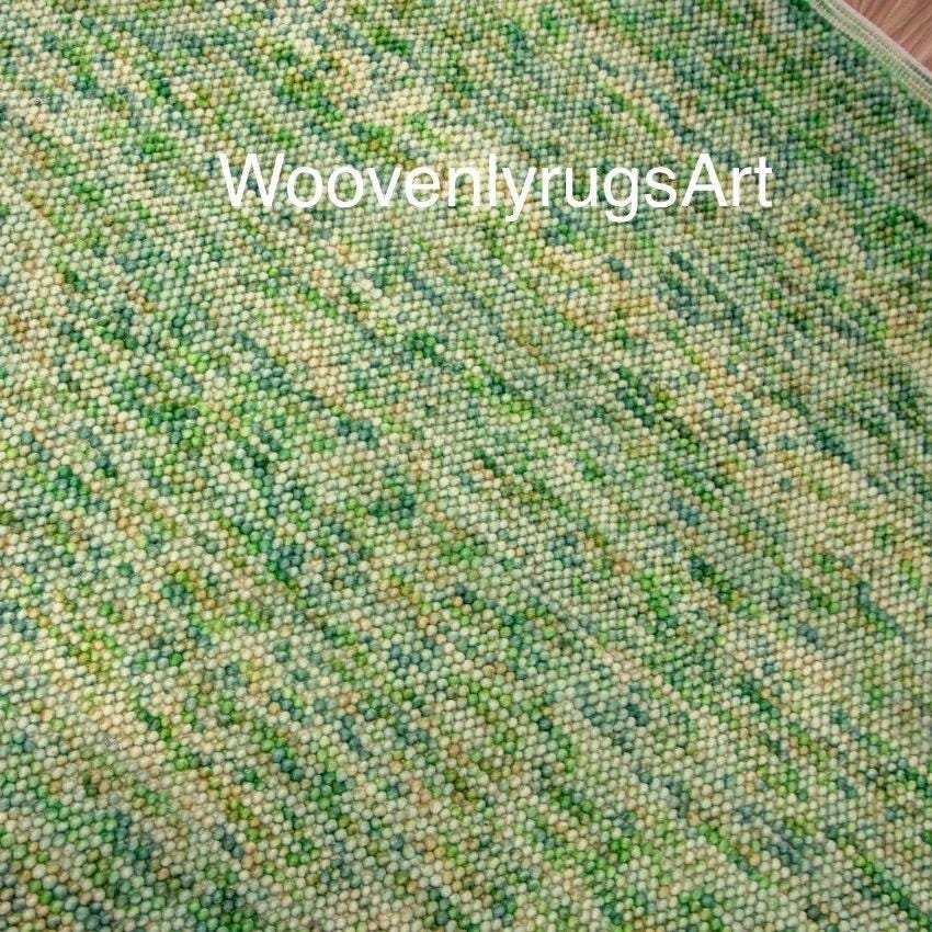 Hand Loomed Wool Rug: Sage Green Moss Textured Pebble Loop Area Rug