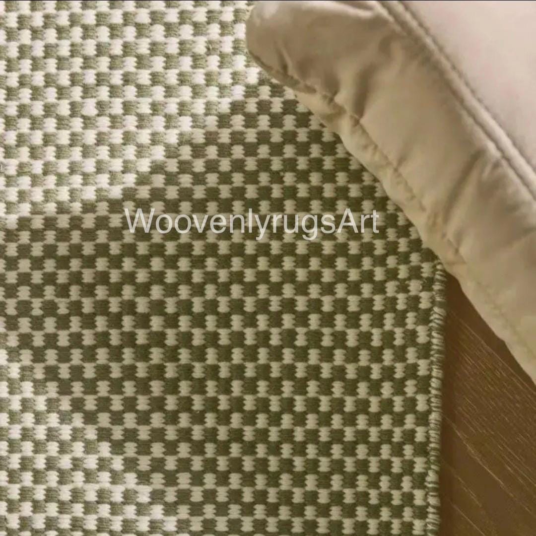 Handwoven Olive Green Cotton Flatweave Rug, Minimalist Scandinavian Boho Carpet