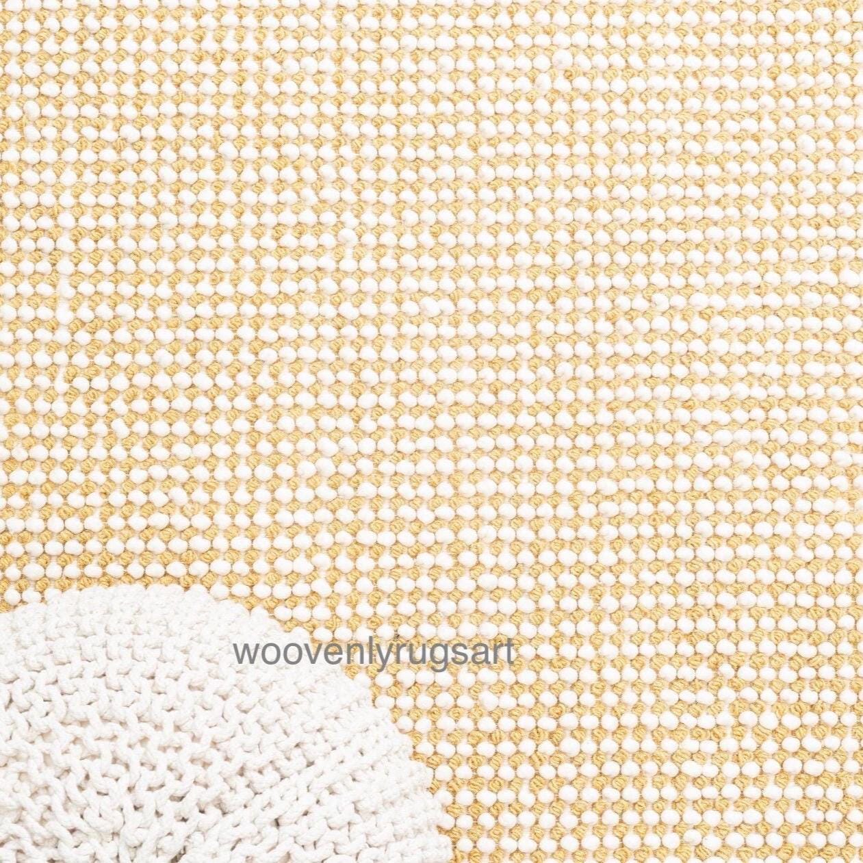 Handmade Yellow and White Wool Rug  Modern Tufted Area Rug Soft Cozy Home Decor