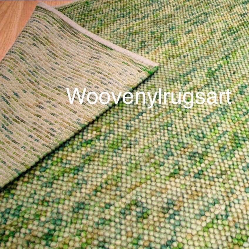 Hand Loomed Wool Rug: Sage Green Moss Textured Pebble Loop Area Rug