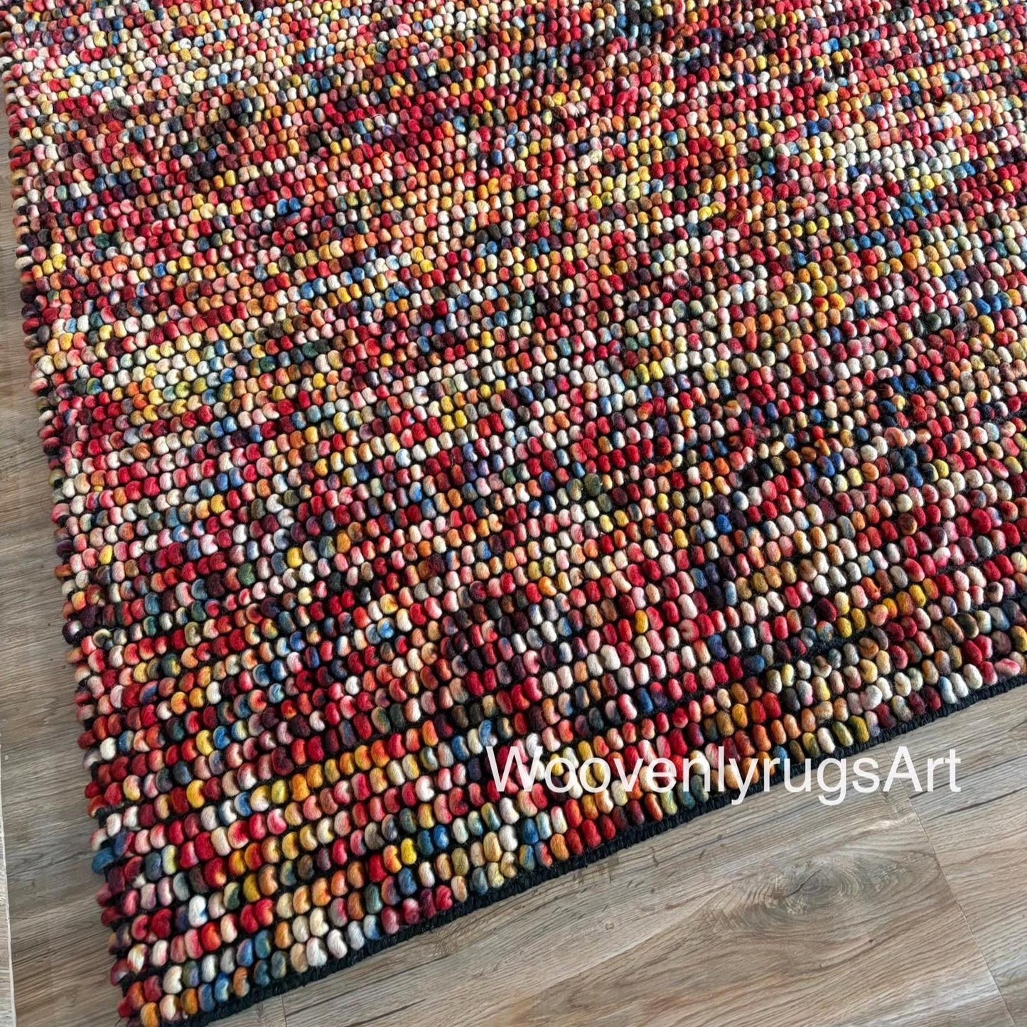 Handwoven Multicolor Wool Pebble Rug, Chunky Loop Boho Area Carpet