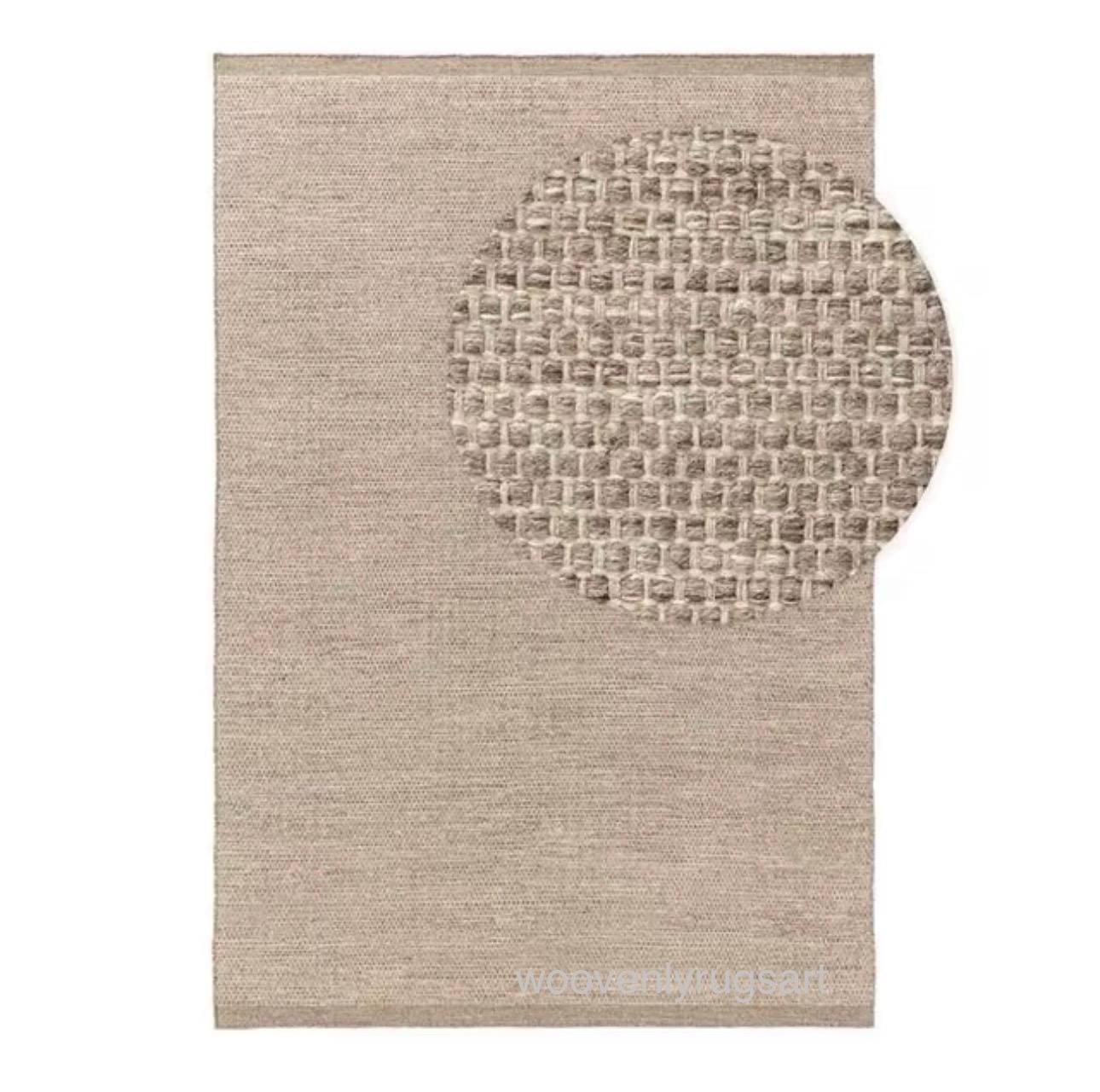 Modern Handmade Dhurrie Rug  Natural Beige Flatweave Wool Carpet