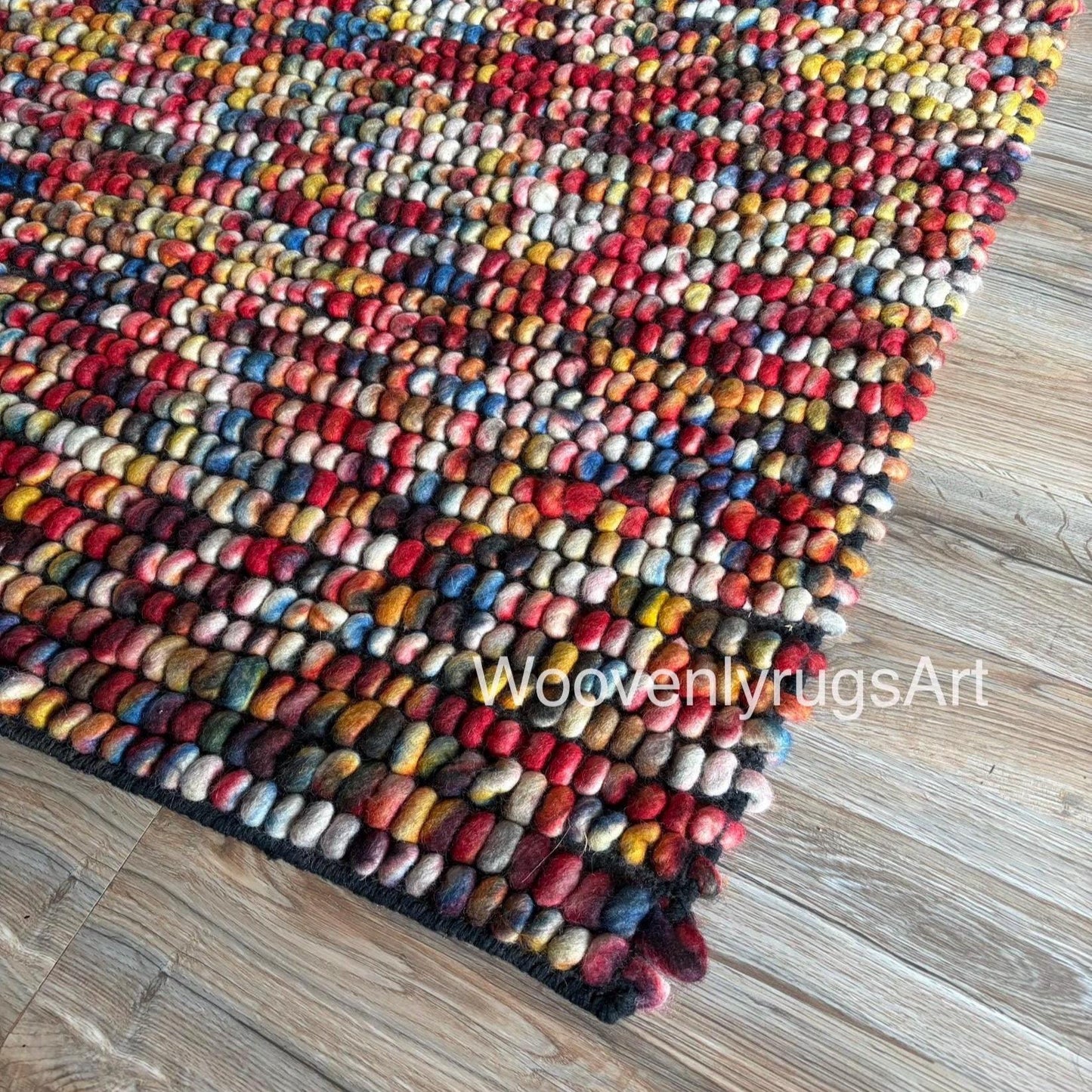 Handwoven Multicolor Wool Pebble Rug, Chunky Loop Boho Area Carpet
