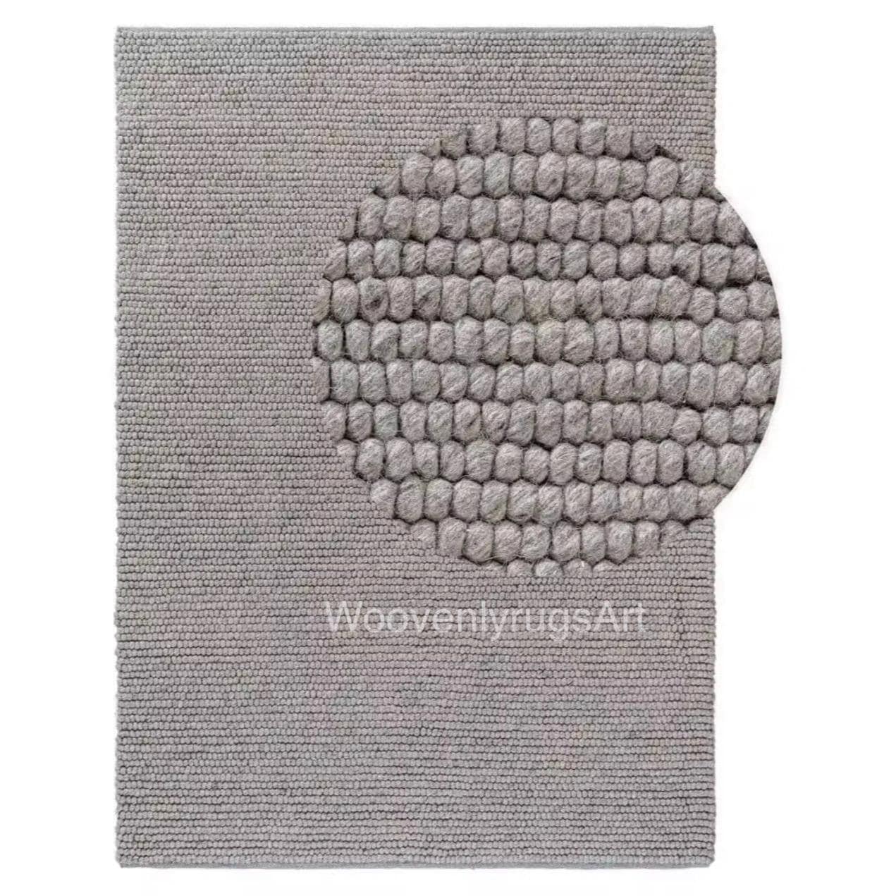 Handwoven Wool Rug, Neutral Beige Pebble Texture, Modern Minimalist Area Carpet
