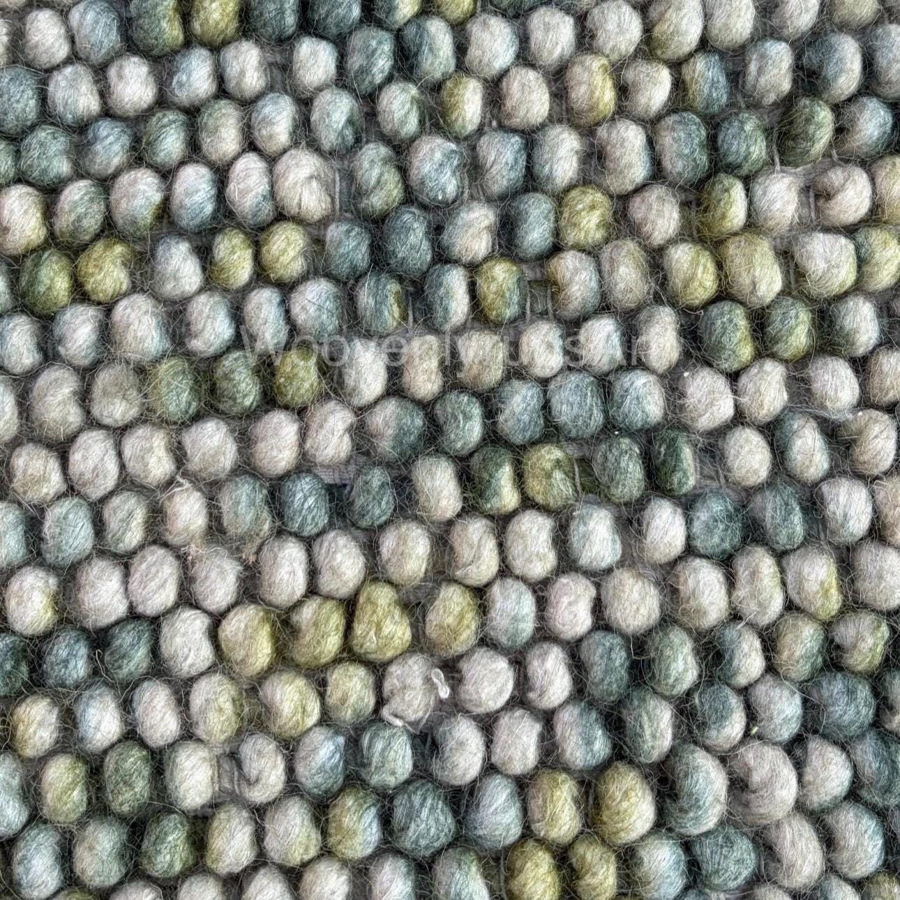 Handmade Wool Felt Ball Rug, Pebble Stone Texture, Grey Green Area Carpet