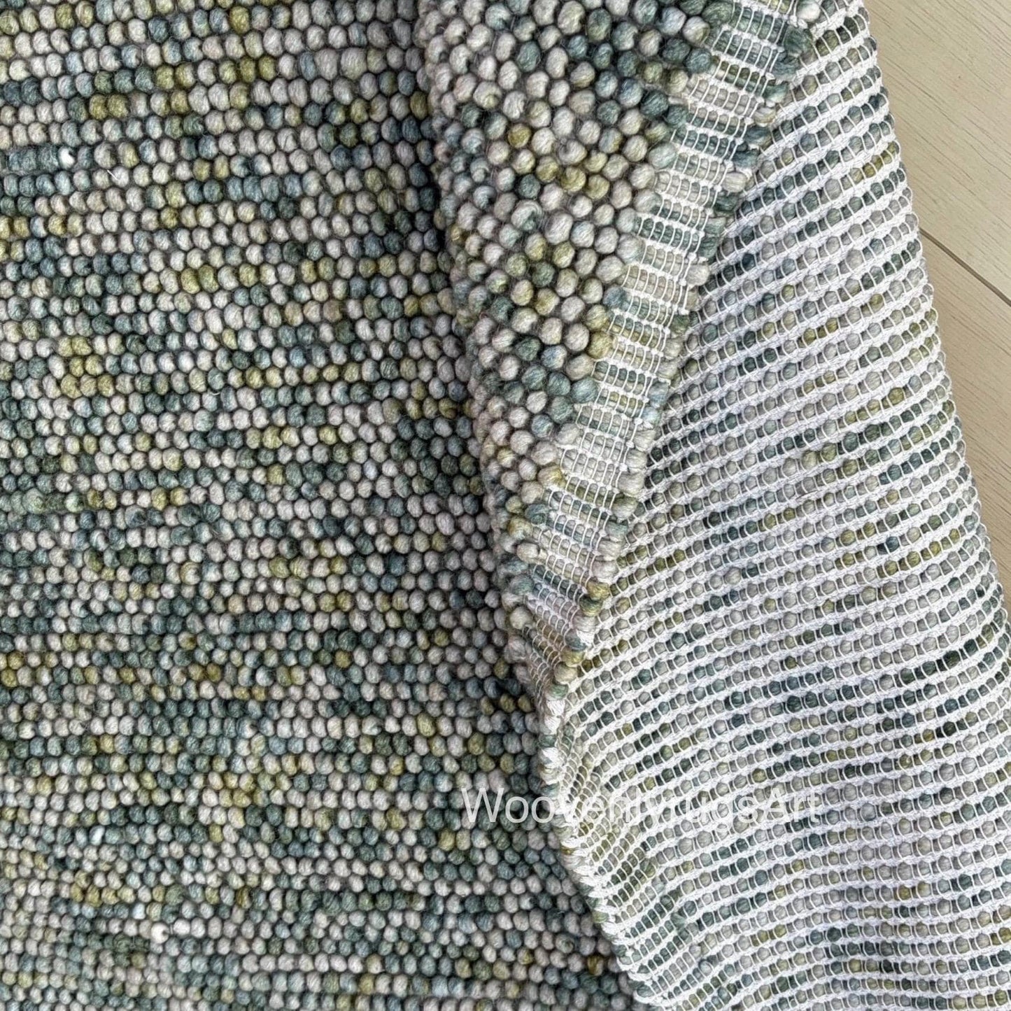 Handmade Wool Felt Ball Rug, Pebble Stone Texture, Grey Green Area Carpet