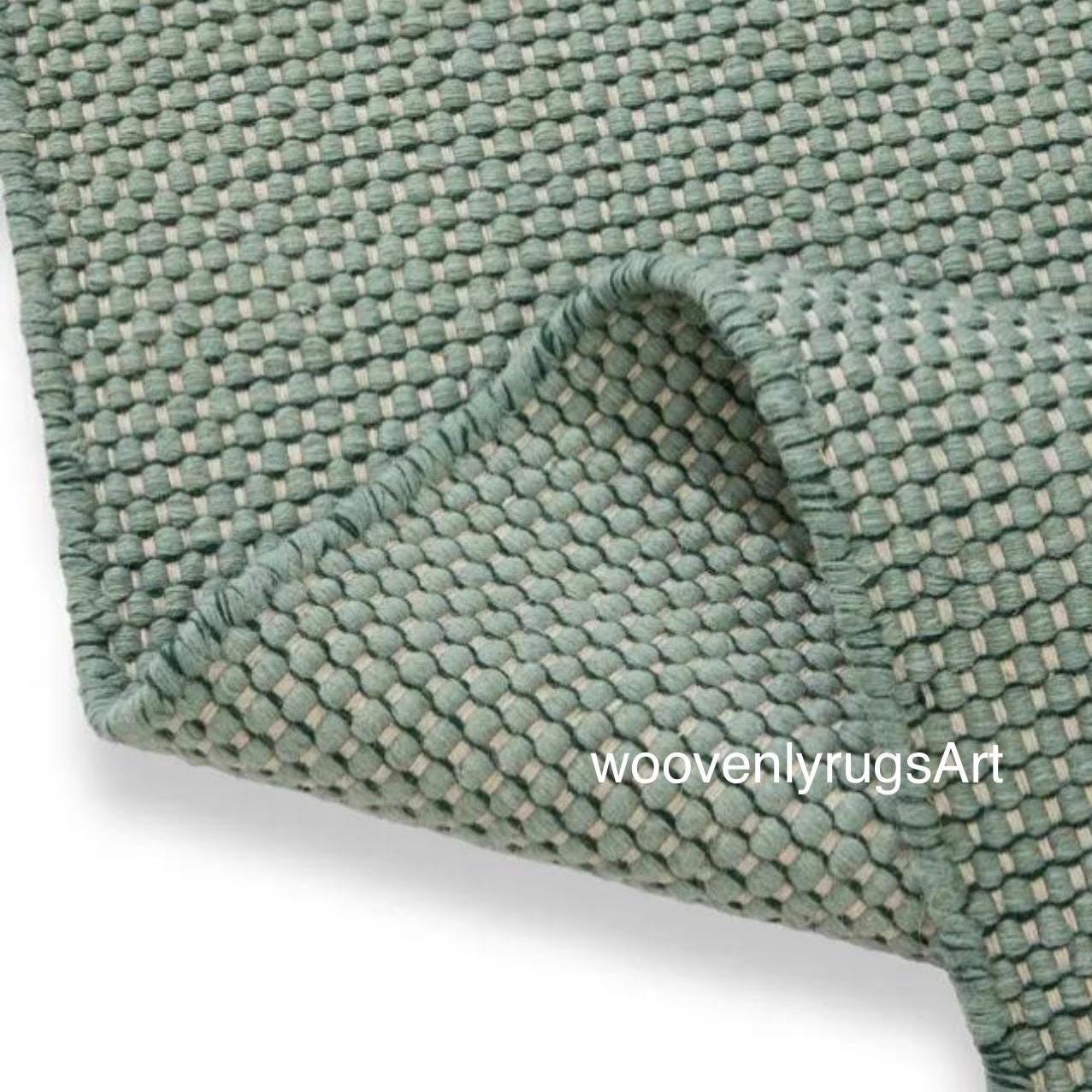 Handmade Wool Dhurrie Rug, Sage Green Flatweave, Minimalist Boho Home Decor