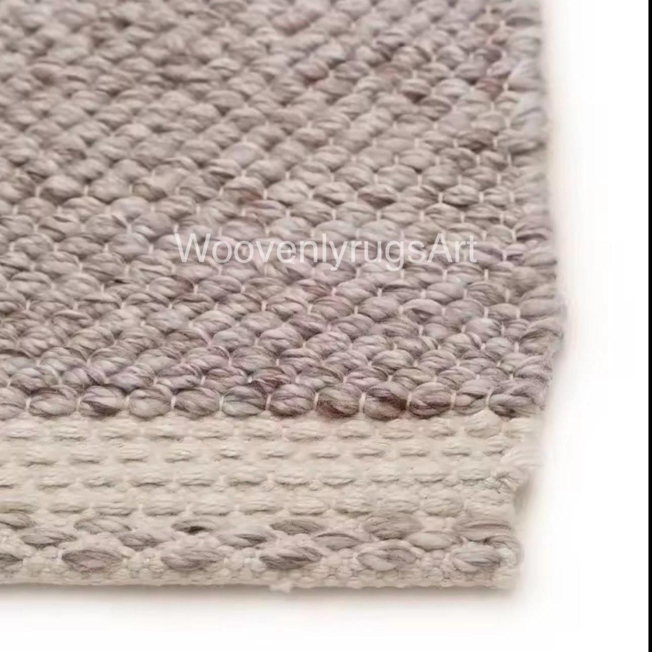 Handwoven Wool Loop Pile Rug, Neutral Beige Textured Carpet, Minimalist Boho Decor