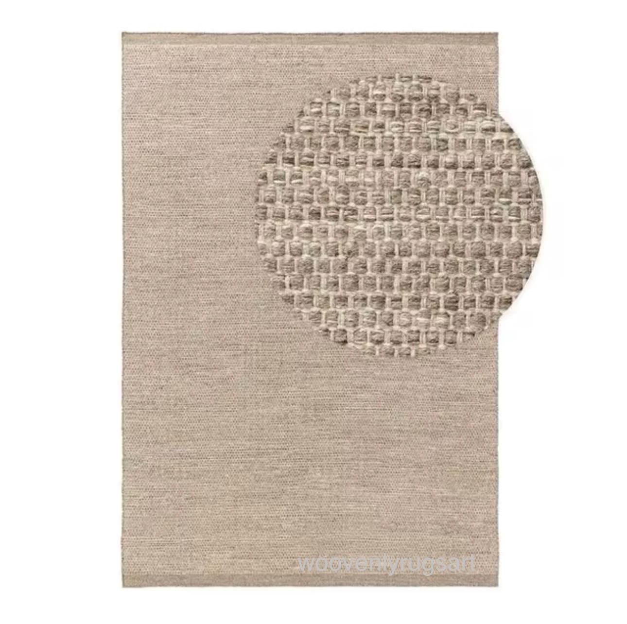 Modern Handmade Dhurrie Rug  Natural Beige Flatweave Wool Carpet