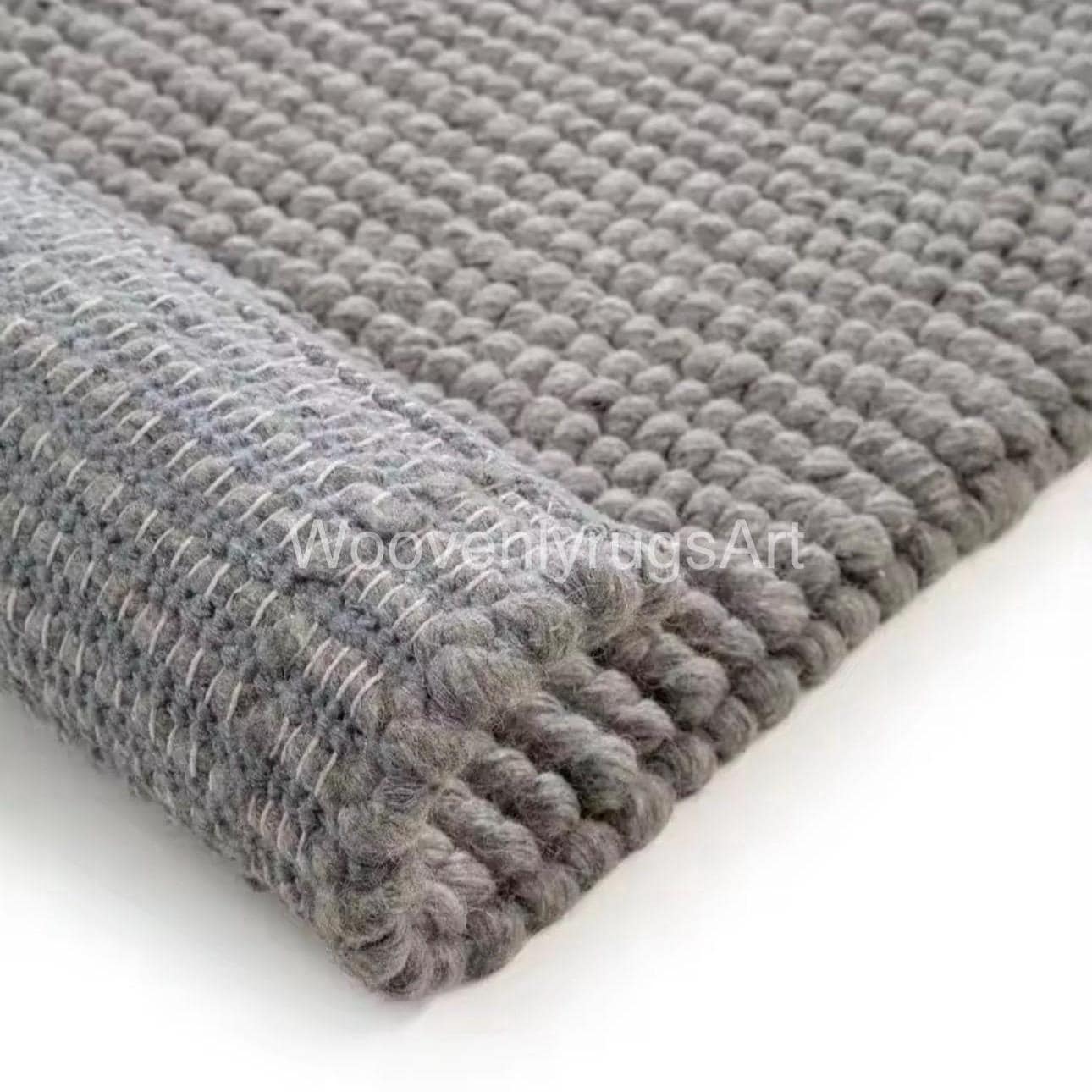 Handwoven Wool Rug, Neutral Beige Pebble Texture, Modern Minimalist Area Carpet