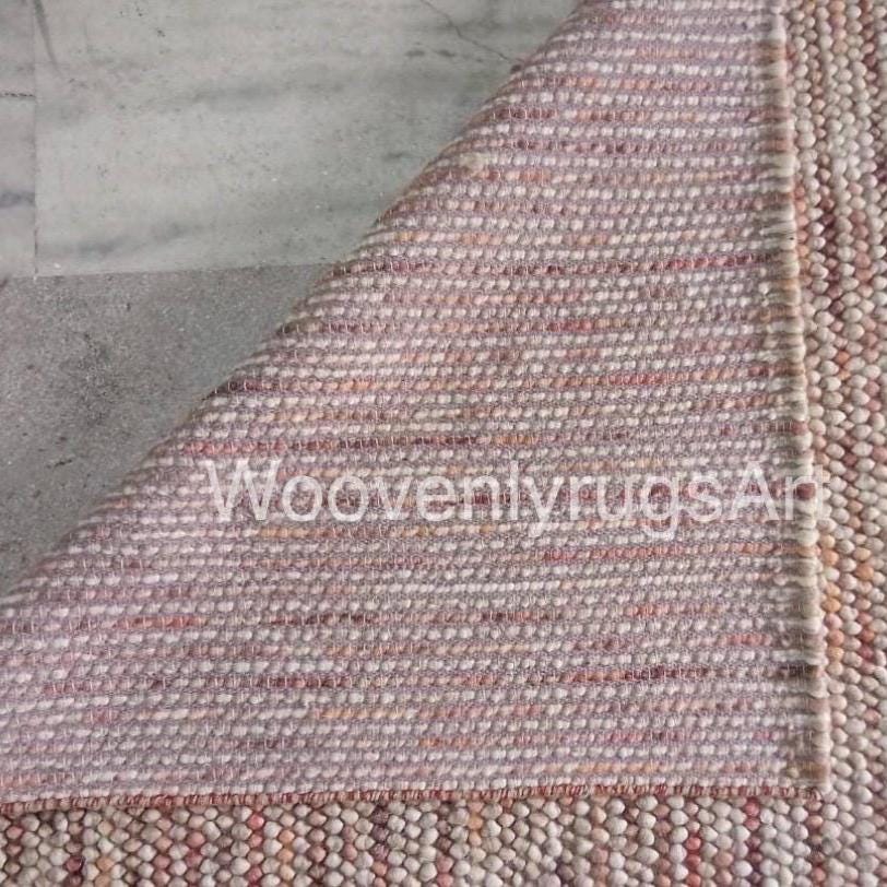 Handmade Felted Wool Pebble Rug Natural Earth Tone Bobble Area Rug for Living Room