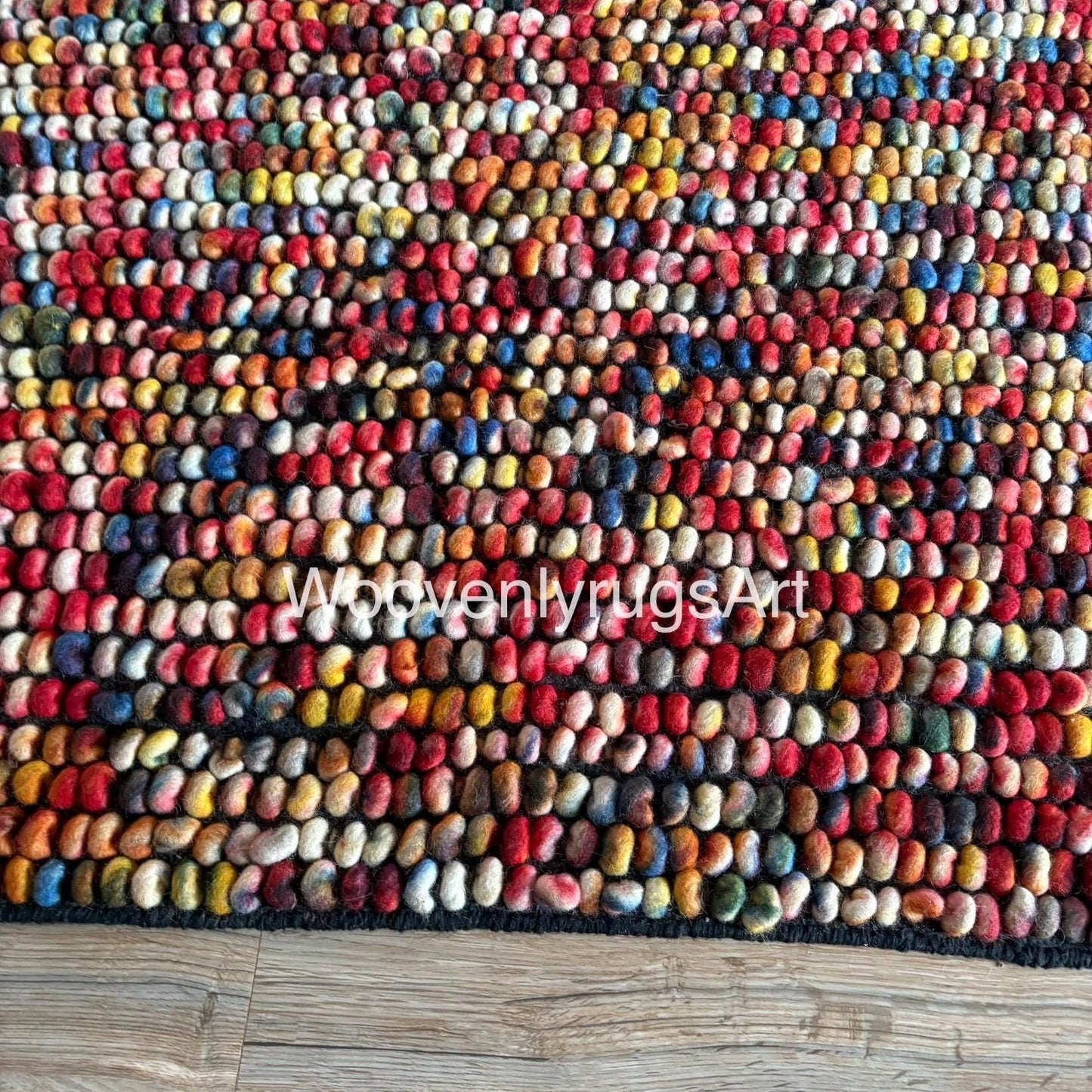 Handwoven Multicolor Wool Pebble Rug, Chunky Loop Boho Area Carpet