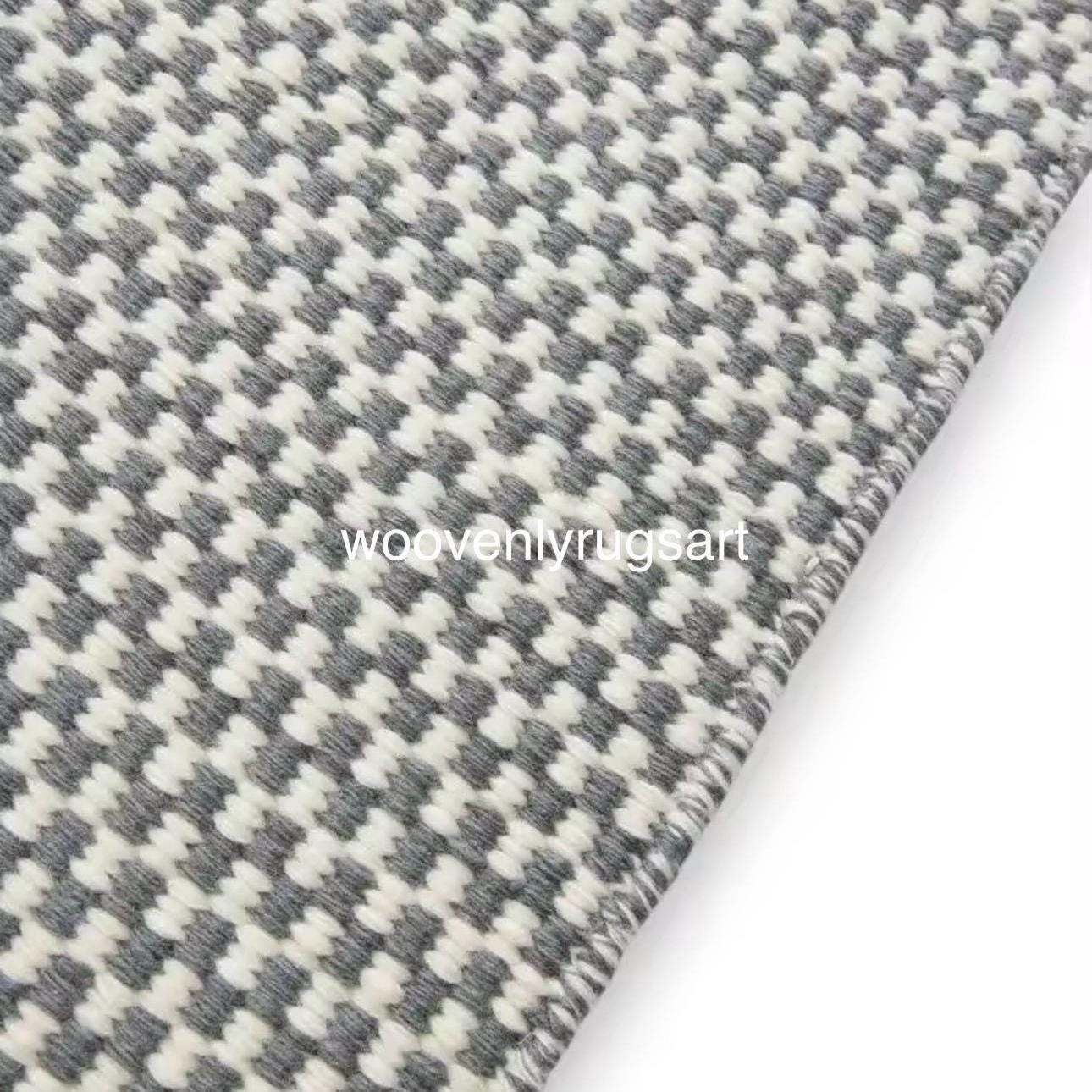 Handmade Wool Dhurrie Rug Grey & Ivory Minimalist Flatweave Carpet
