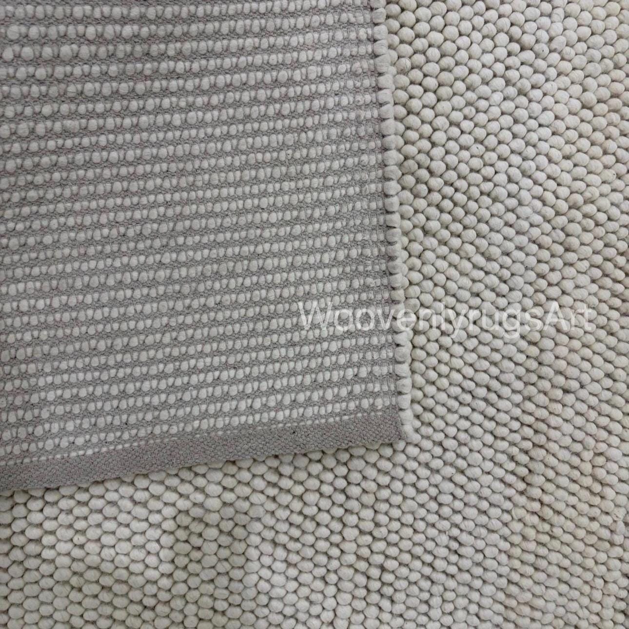 Handmade Wool Pebble Rug, Neutral Ivory Felt Ball Carpet, Scandinavian Home Decor
