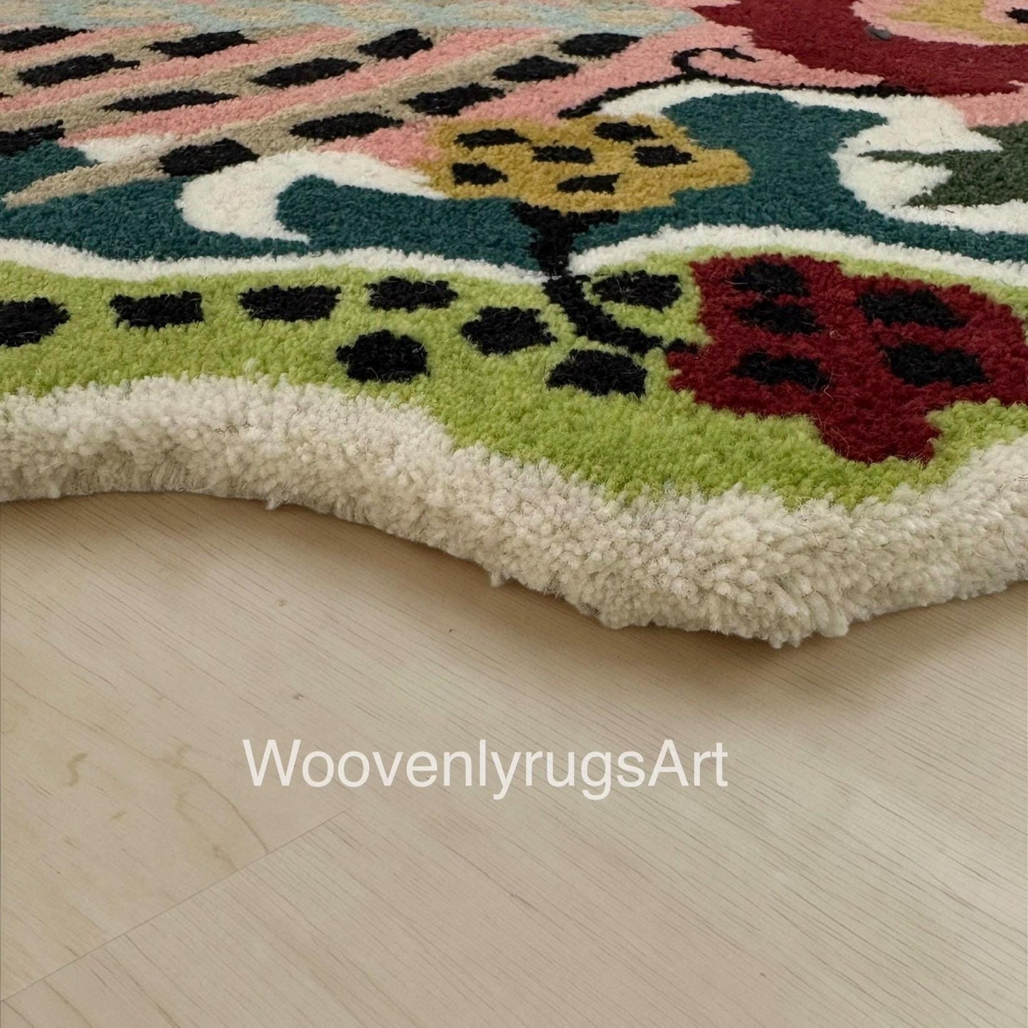 Hand Tufted Wool Tiger Rug, Abstract Animal Shape, Jungle Theme Area Carpet