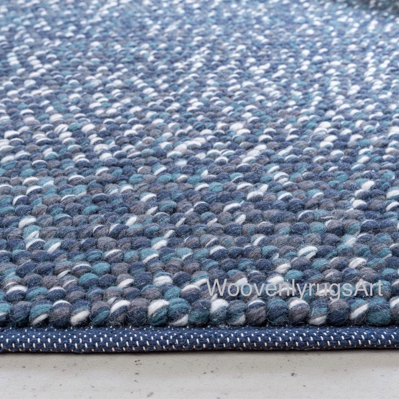 Handmade Chunky Wool Rug Thick Soft Braided Area Rug Cozy Boho Home decor