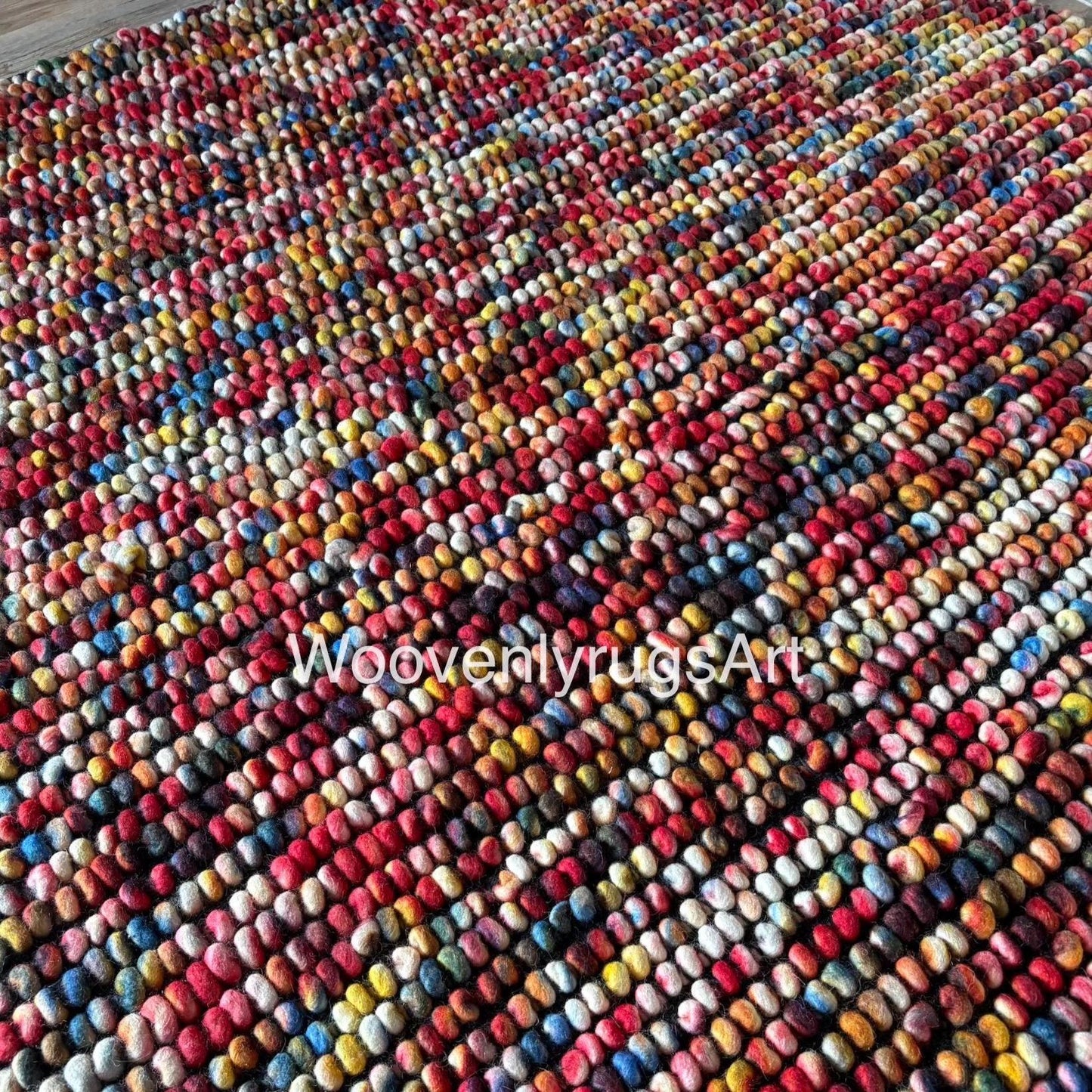 Handwoven Multicolor Wool Pebble Rug, Chunky Loop Boho Area Carpet