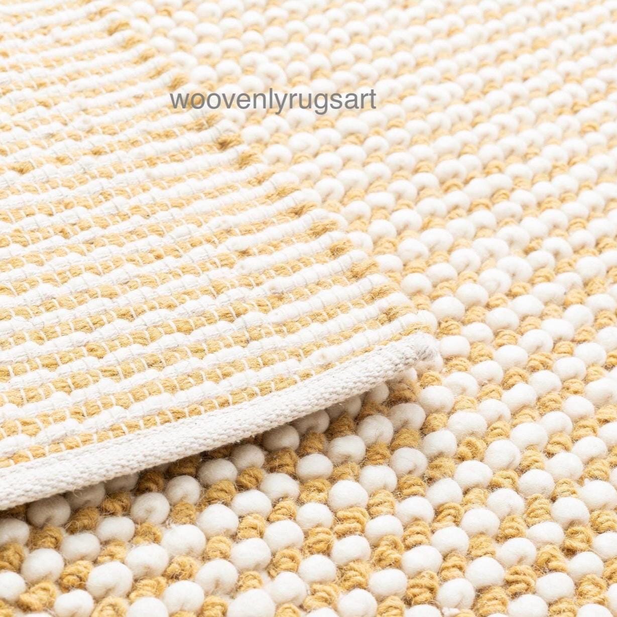 Handmade Yellow and White Wool Rug  Modern Tufted Area Rug Soft Cozy Home Decor