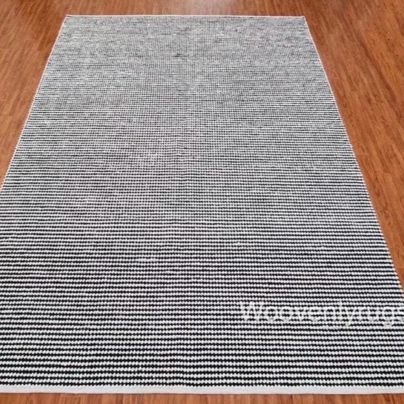 Handwoven Black White Wool Dhurrie Rug, Geometric Flatweave Scandinavian Boho Floor Decor