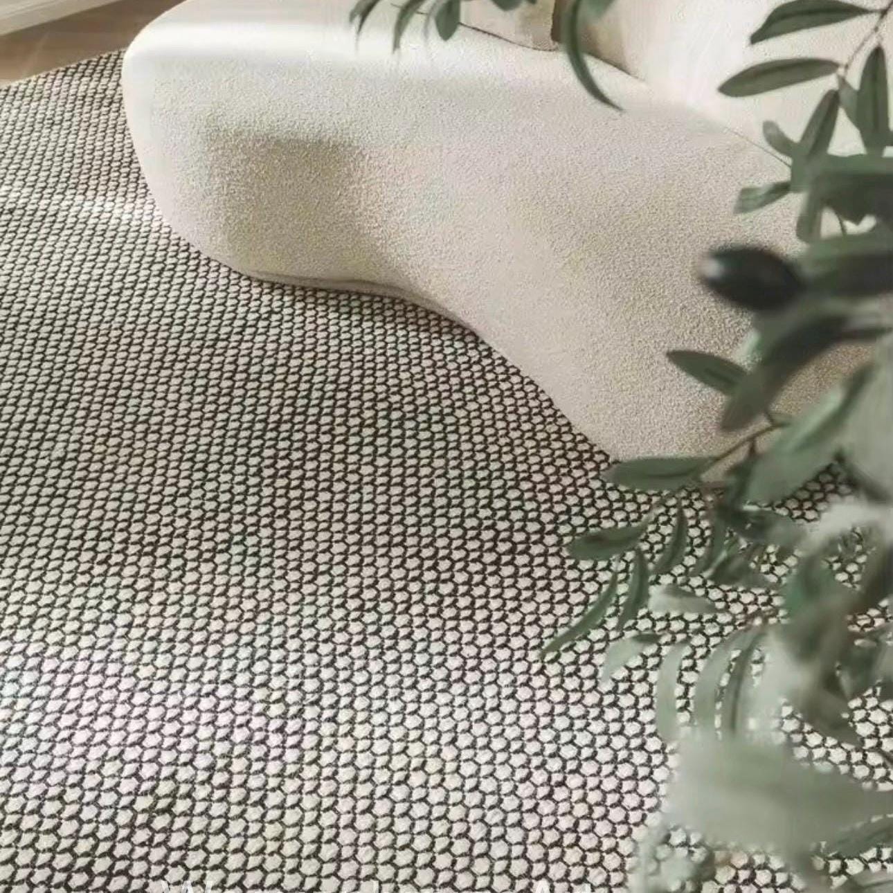 Handwoven Wool Rug Black White Geometric Pattern | Modern Minimalist Dhurrie Area Rug