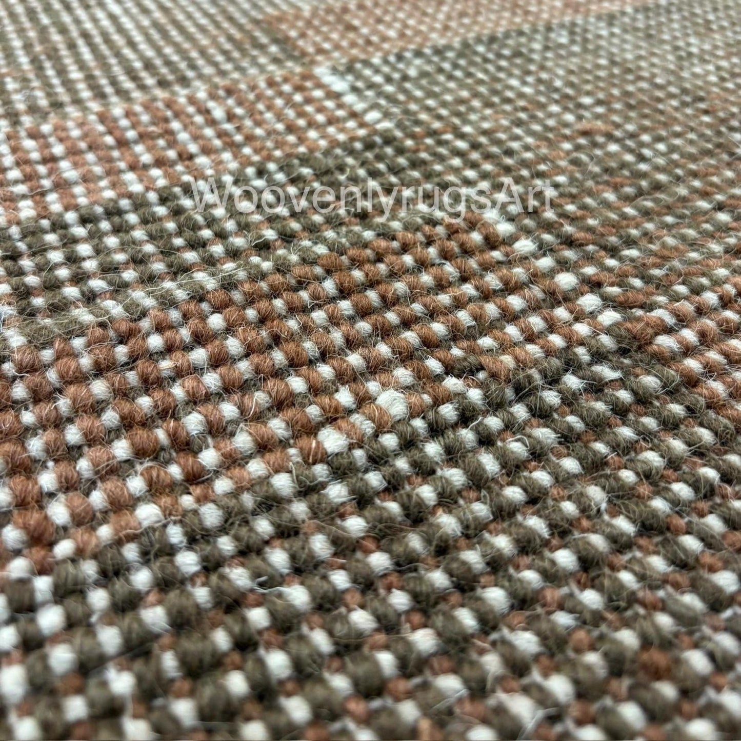 Brown Plaid Wool Handloom Rug | Minimalist Area Carpet