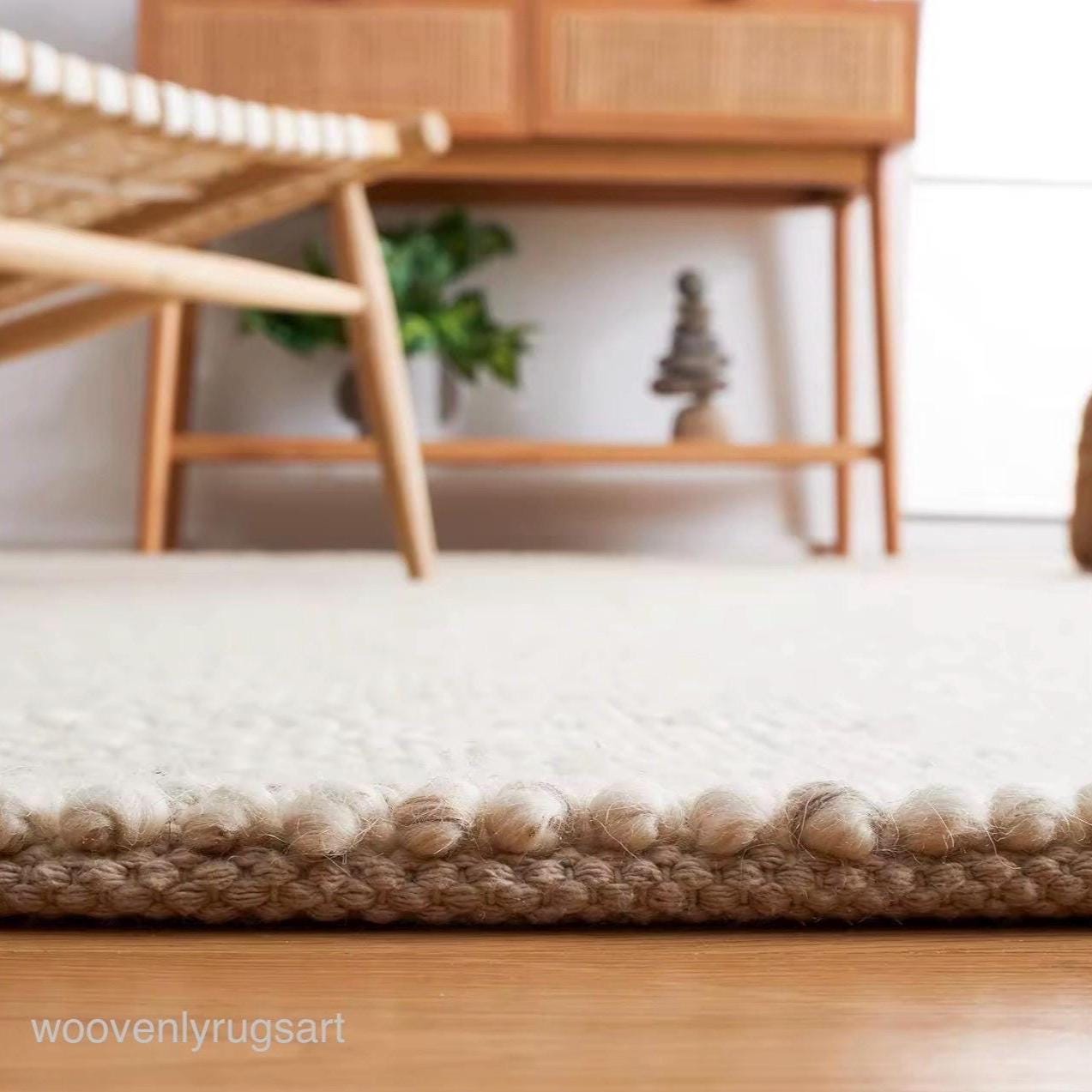 Handmade Wool Ball Rug Ivory Pebble Texture Rug Soft Cozy Floor Carpet