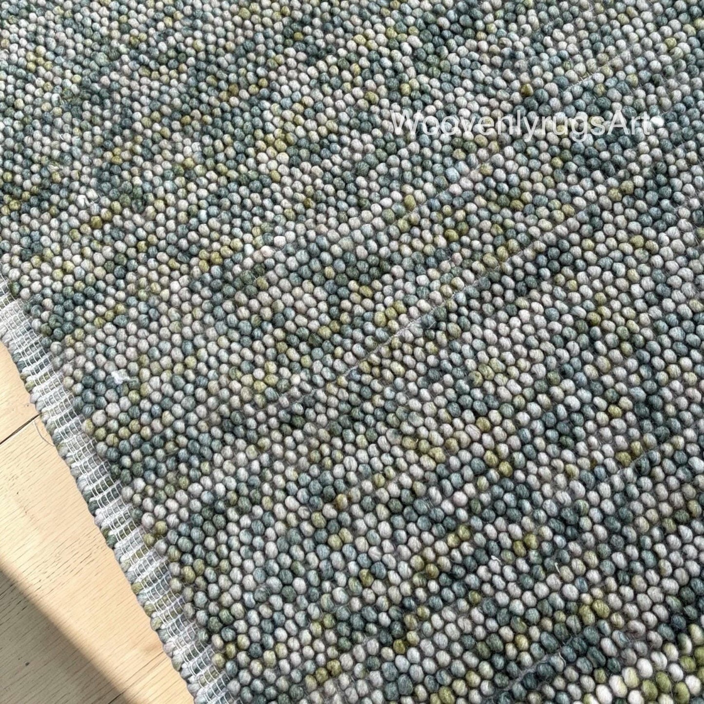 Handmade Wool Felt Ball Rug, Pebble Stone Texture, Grey Green Area Carpet