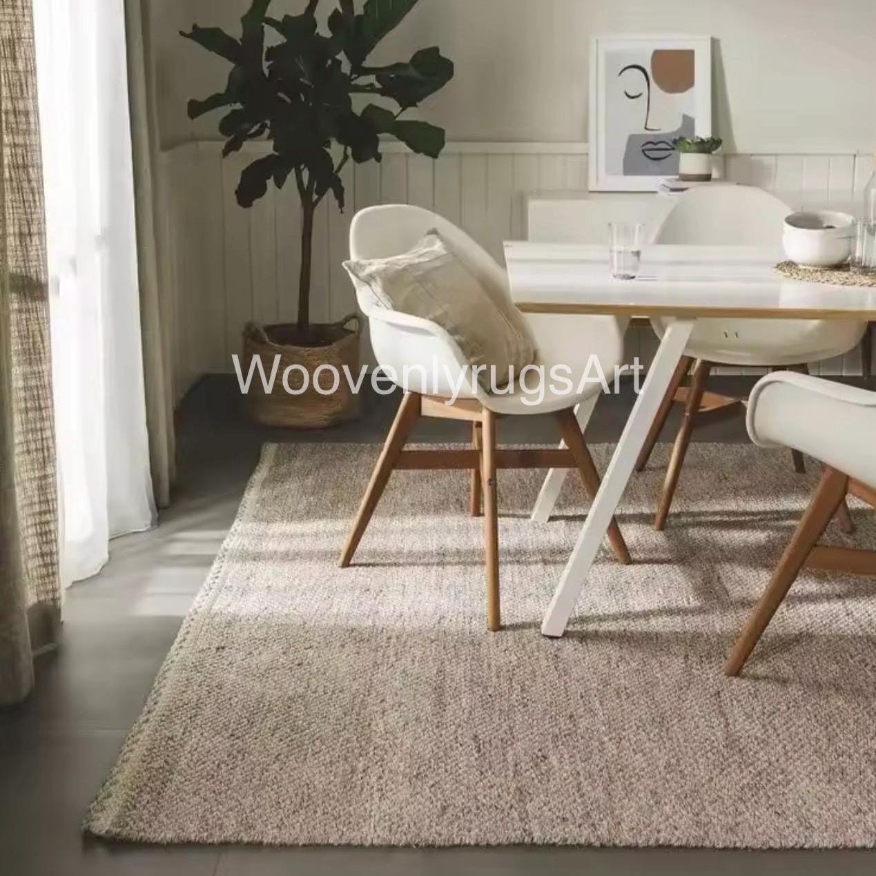 Handwoven Wool Loop Pile Rug, Neutral Beige Textured Carpet, Minimalist Boho Decor