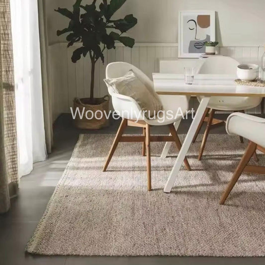 Handwoven Wool Loop Pile Rug, Neutral Beige Textured Carpet, Minimalist Boho Decor