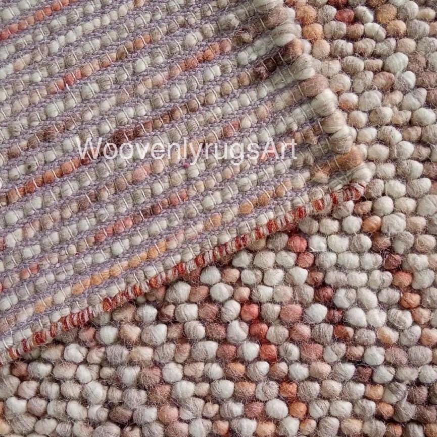 Handmade Felted Wool Pebble Rug Natural Earth Tone Bobble Area Rug for Living Room