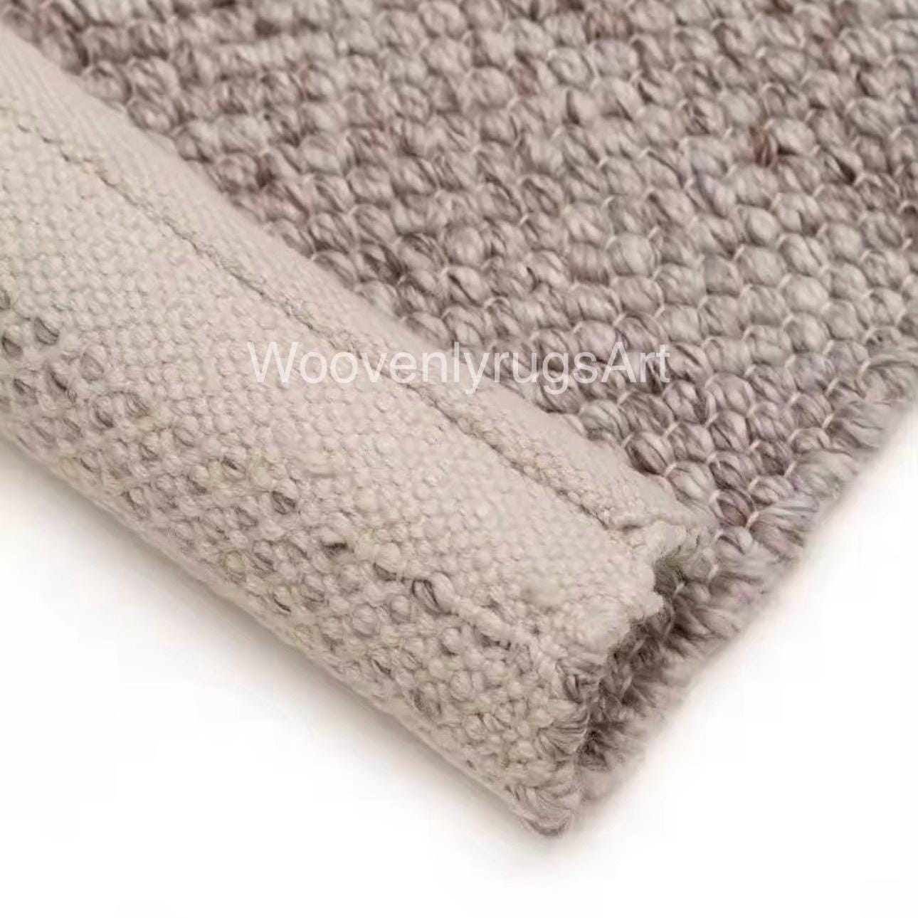 Handwoven Wool Loop Pile Rug, Neutral Beige Textured Carpet, Minimalist Boho Decor