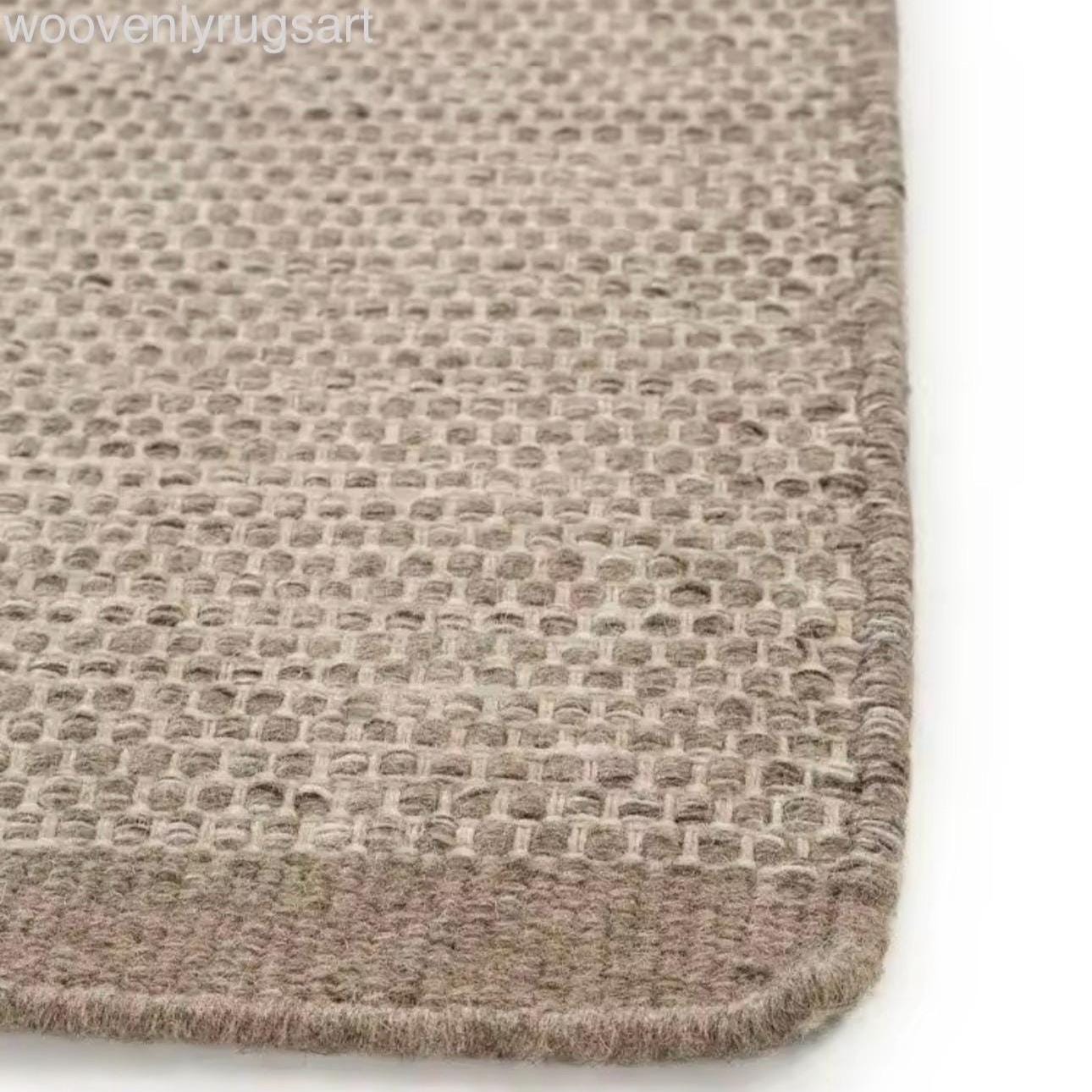 Modern Handmade Dhurrie Rug  Natural Beige Flatweave Wool Carpet