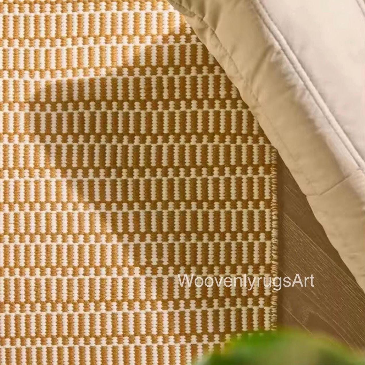 Handmade Wool Dhurrie mat Mustard Ivory Geometric Flatweave carpet Boho Area Rug