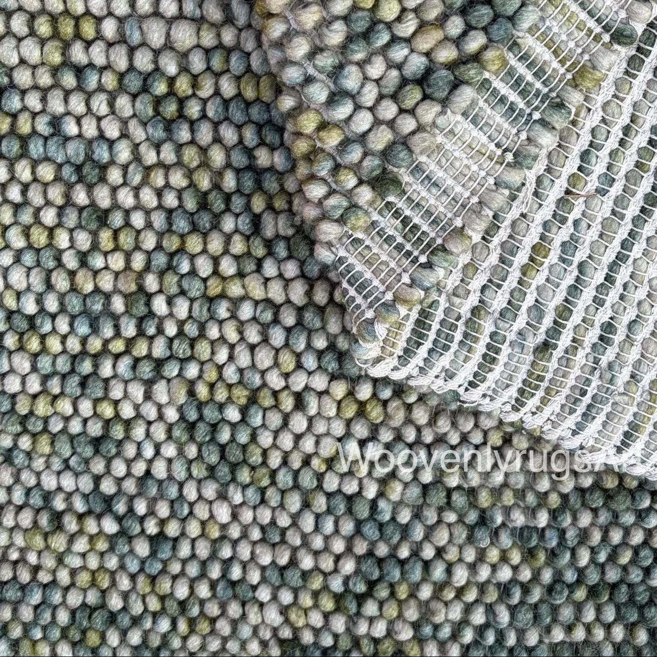 Handmade Wool Felt Ball Rug, Pebble Stone Texture, Grey Green Area Carpet