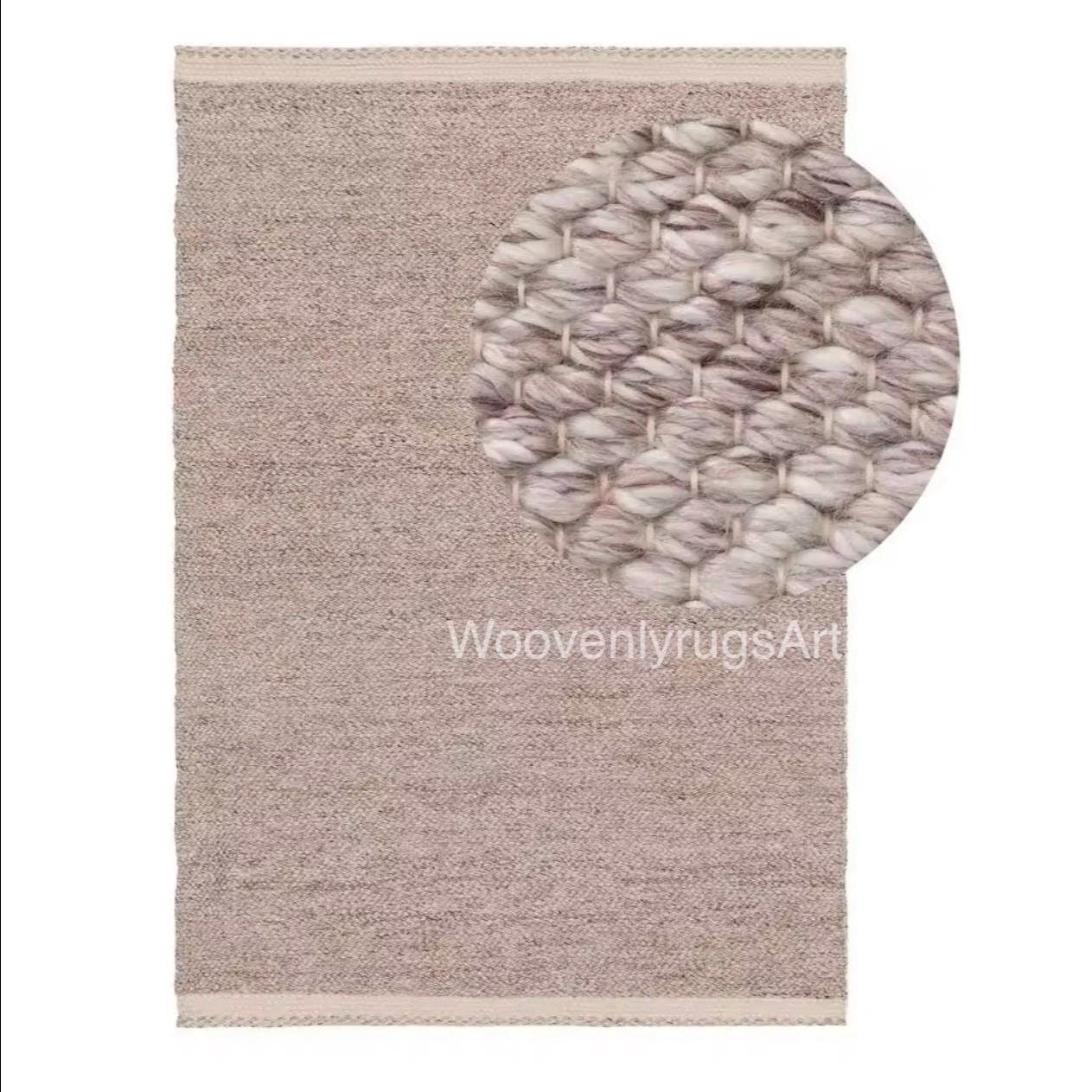 Handwoven Wool Loop Pile Rug, Neutral Beige Textured Carpet, Minimalist Boho Decor