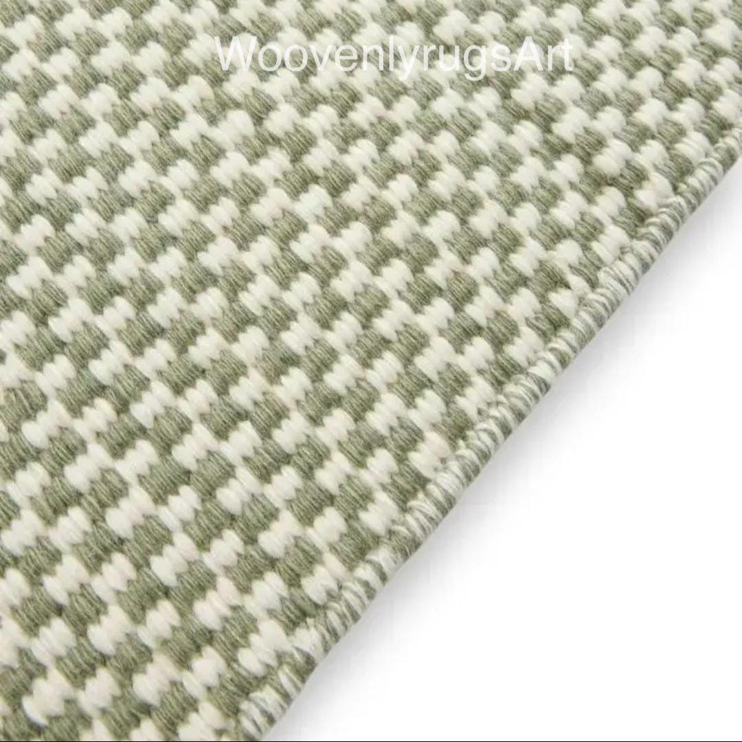 Handwoven Olive Green Cotton Flatweave Rug, Minimalist Scandinavian Boho Carpet