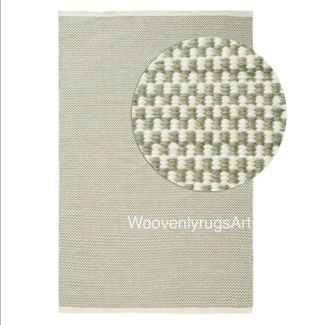 Handwoven Olive Green Cotton Flatweave Rug, Minimalist Scandinavian Boho Carpet