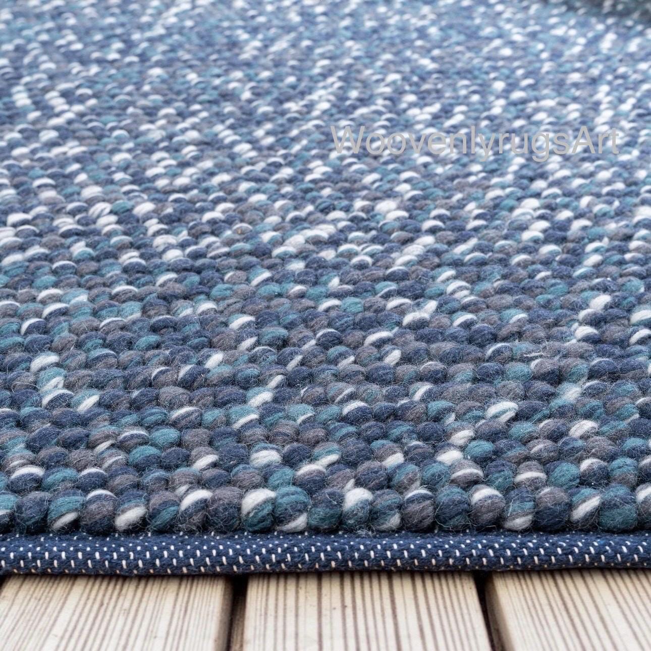 Handmade Chunky Wool Rug Thick Soft Braided Area Rug Cozy Boho Home decor