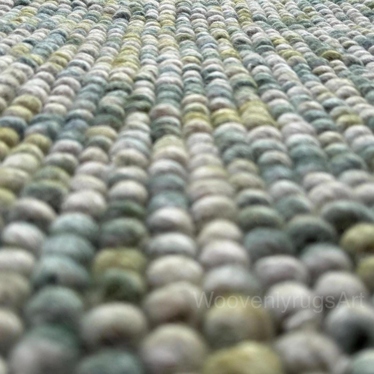 Handmade Wool Felt Ball Rug, Pebble Stone Texture, Grey Green Area Carpet