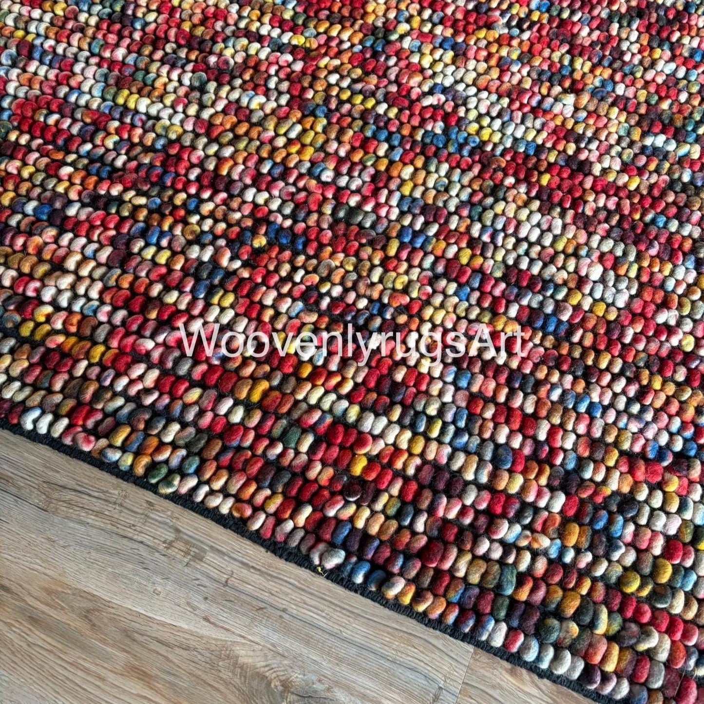 Handwoven Multicolor Wool Pebble Rug, Chunky Loop Boho Area Carpet