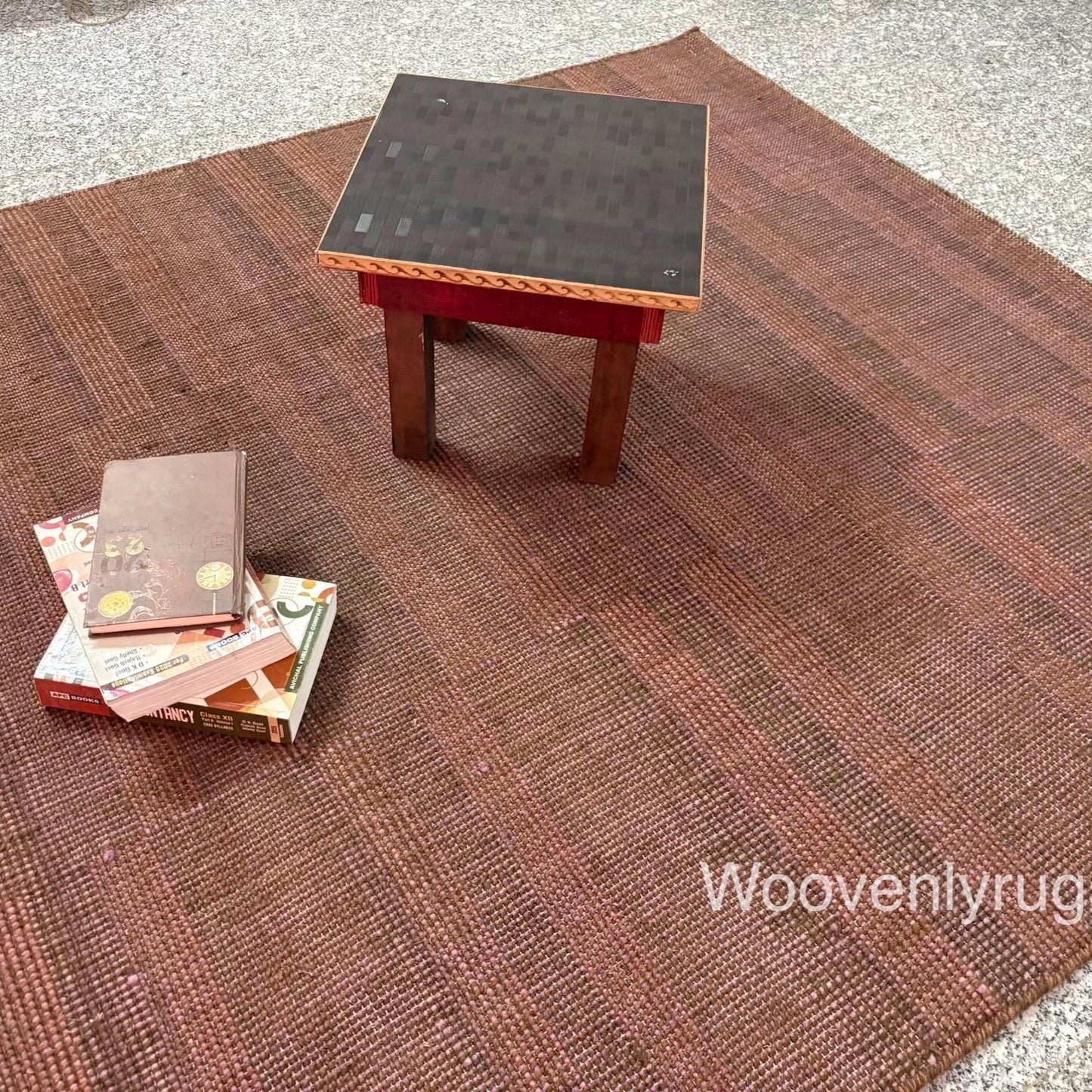 Handwoven Wool Dhurrie Rug, Modern Minimalist Flatweave Carpet, Brown Pink Home Decor