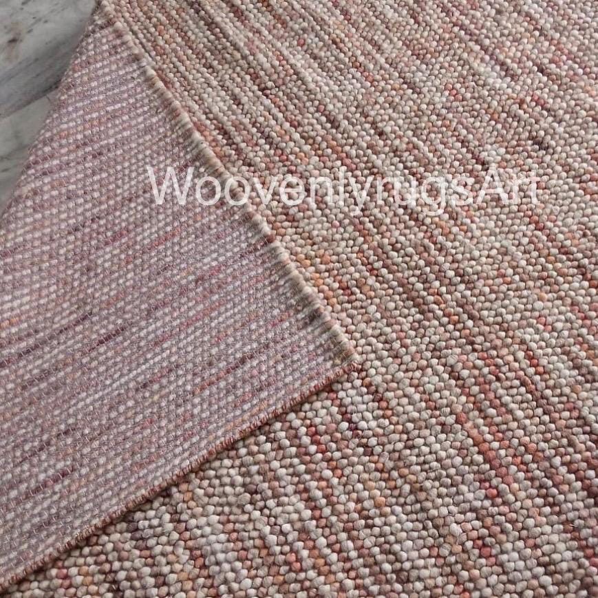 Handmade Felted Wool Pebble Rug Natural Earth Tone Bobble Area Rug for Living Room