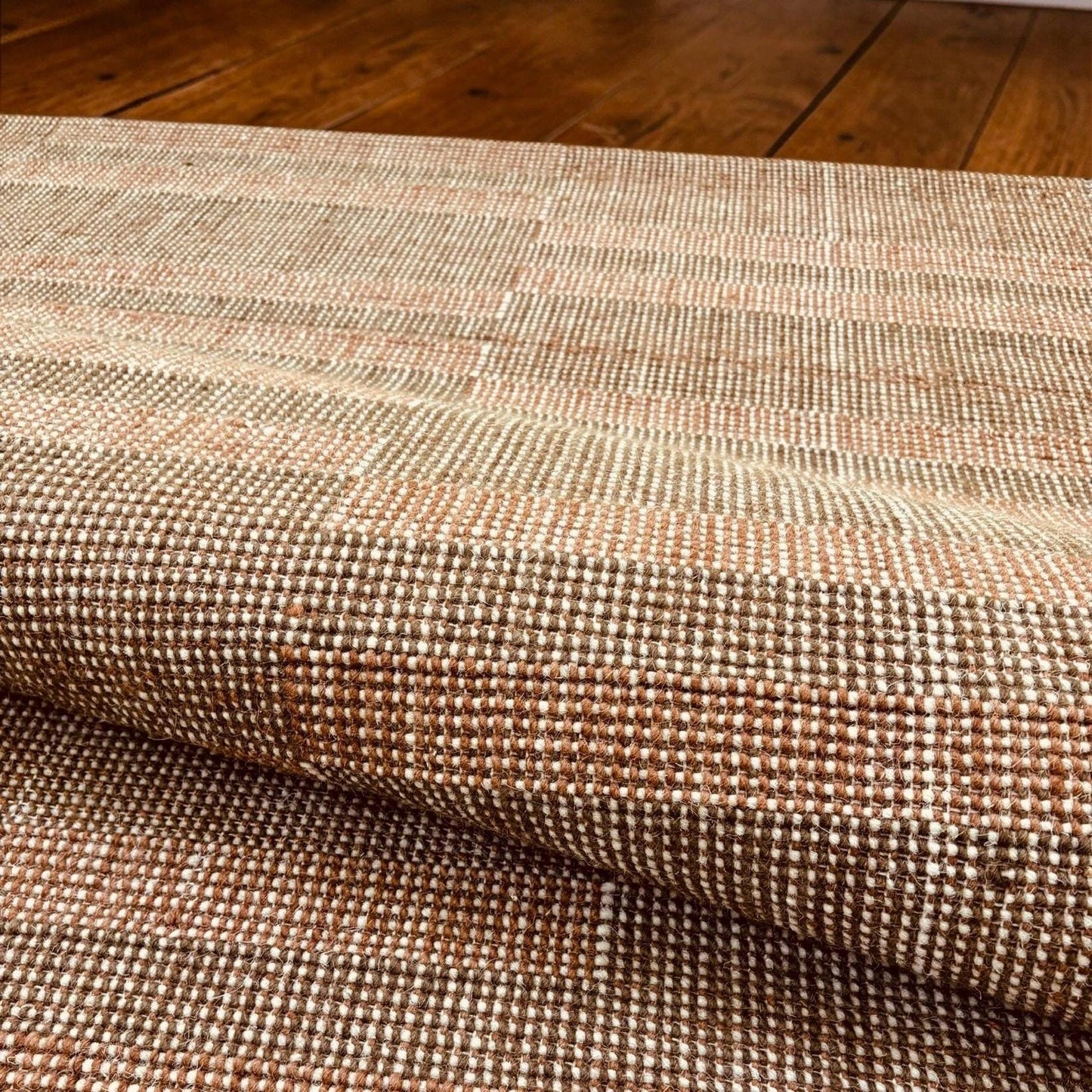Brown Plaid Wool Handloom Rug | Minimalist Area Carpet