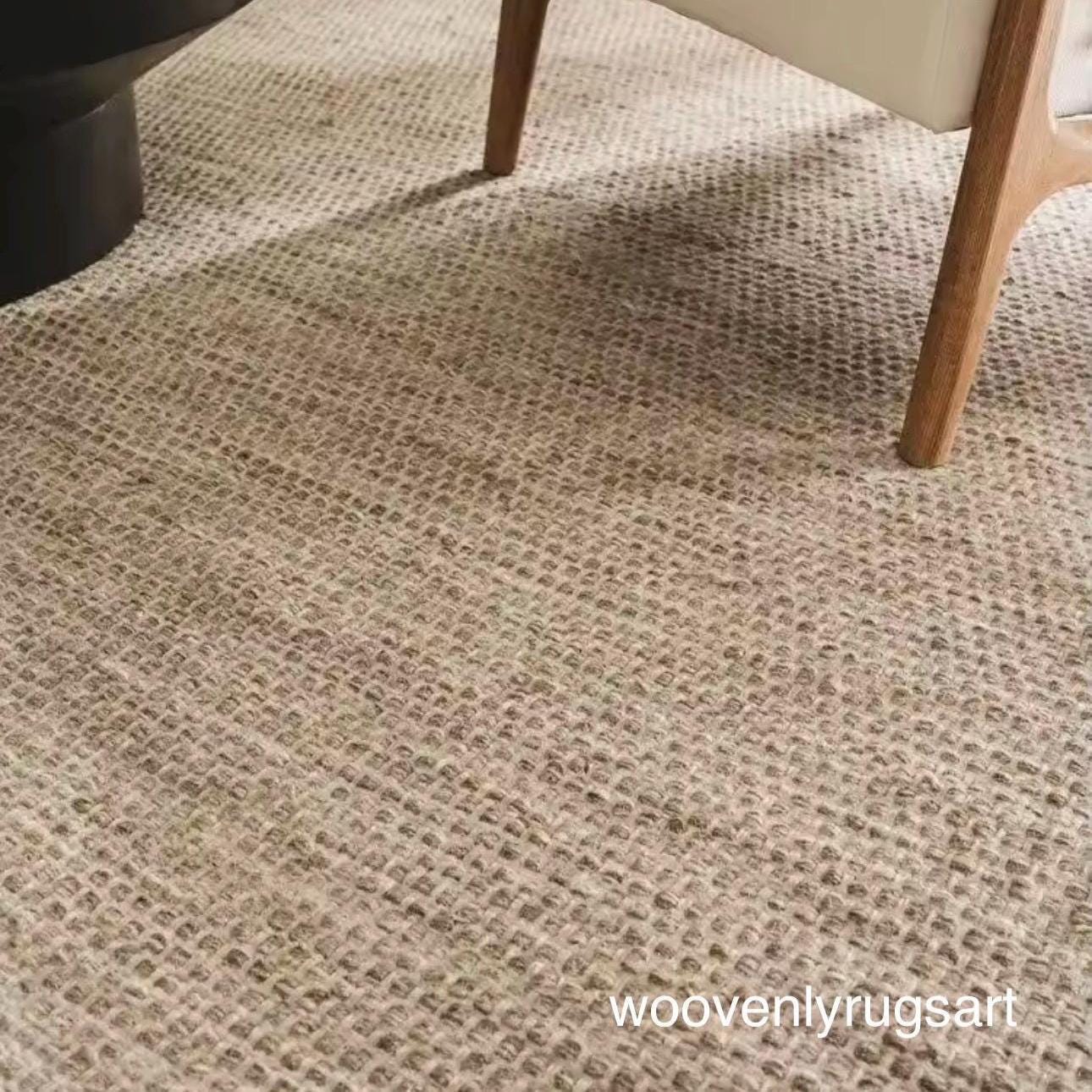 Modern Handmade Dhurrie Rug  Natural Beige Flatweave Wool Carpet