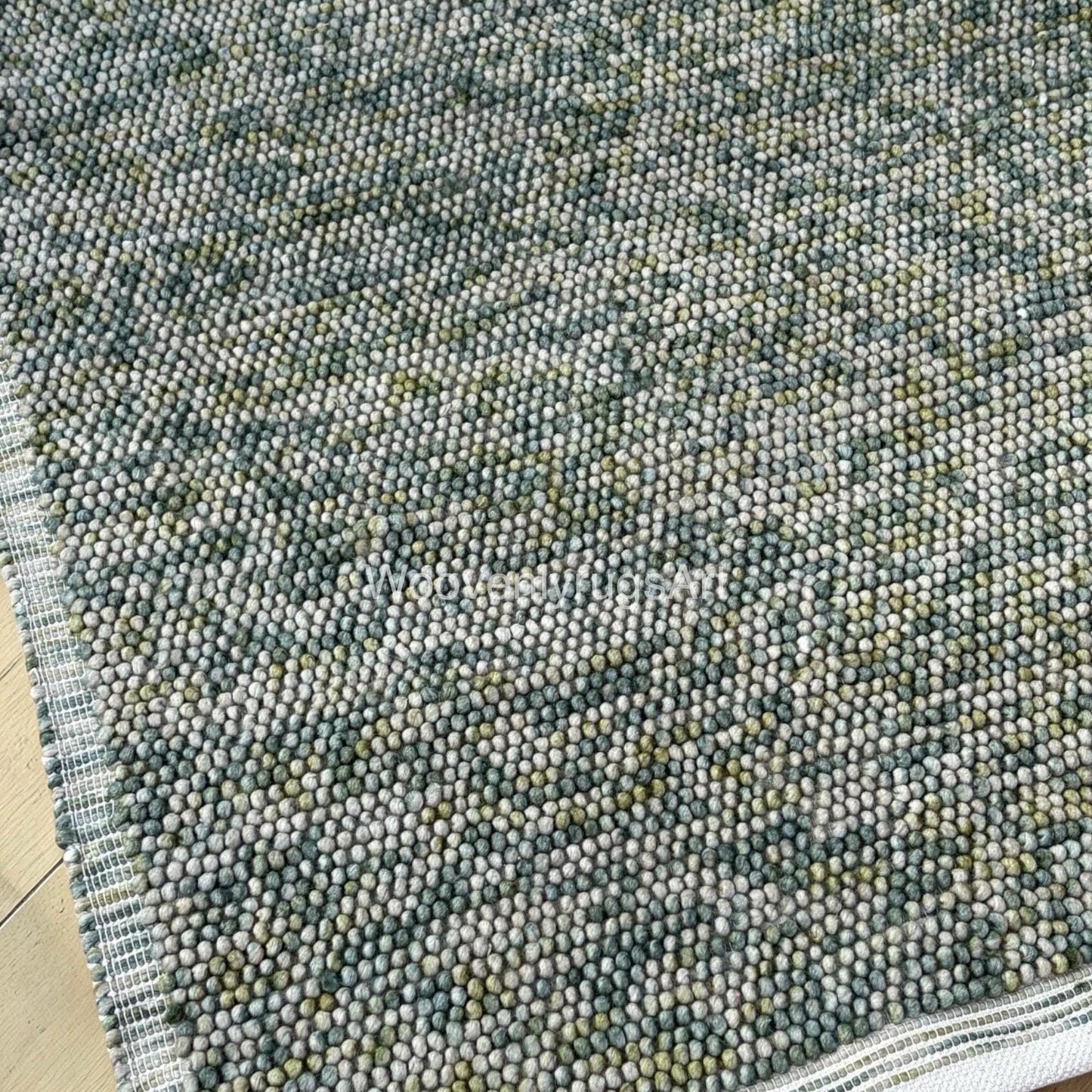 Handmade Wool Felt Ball Rug, Pebble Stone Texture, Grey Green Area Carpet