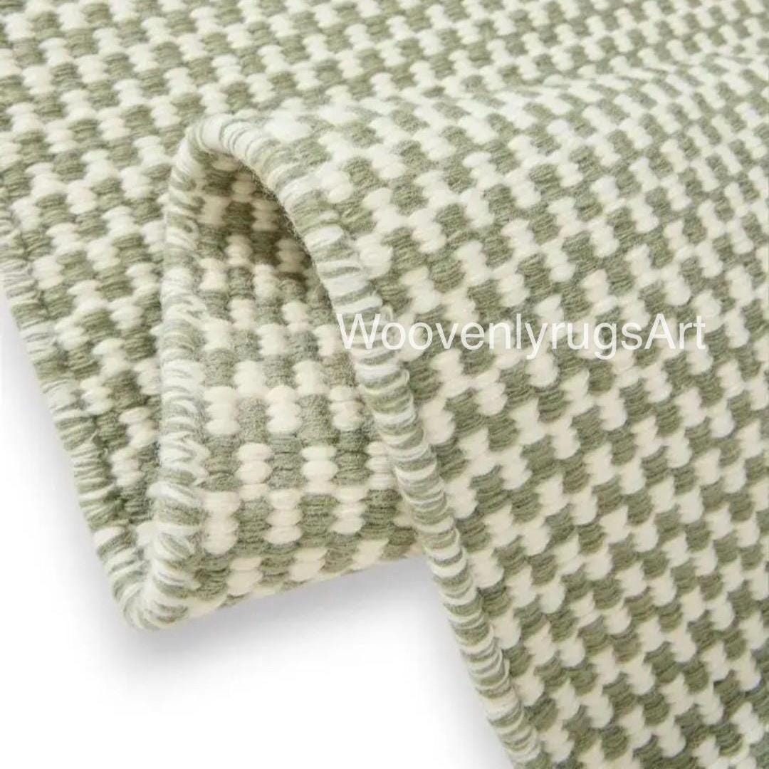 Handwoven Olive Green Cotton Flatweave Rug, Minimalist Scandinavian Boho Carpet