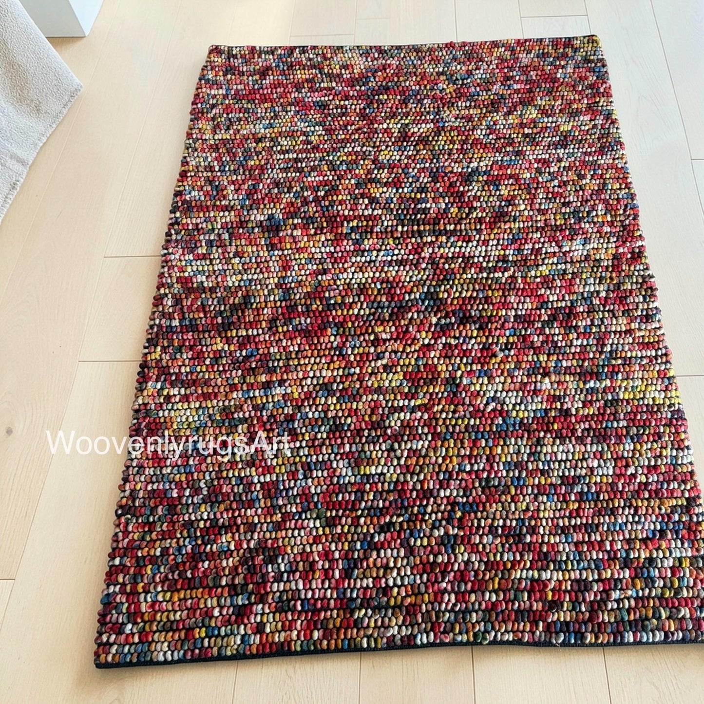 Handwoven Multicolor Wool Pebble Rug, Chunky Loop Boho Area Carpet