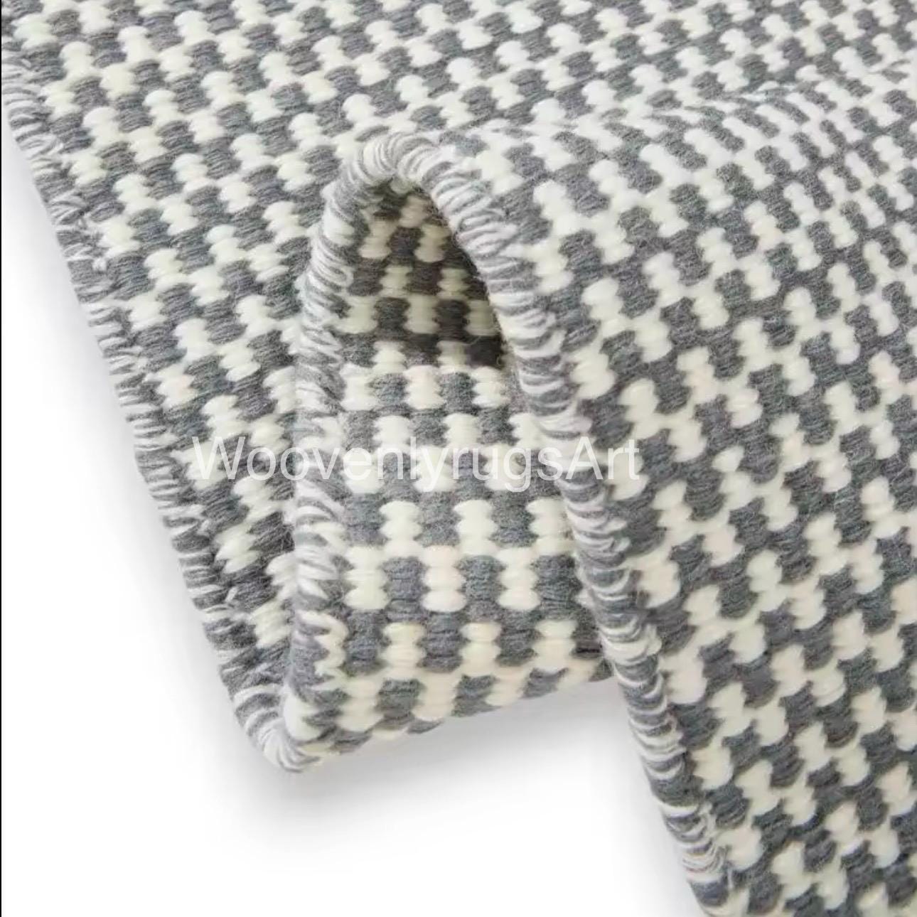 Handwoven Geometric Cotton Dhurrie Rug, Modern Minimalist Scandinavian Flatweave Home Decor
