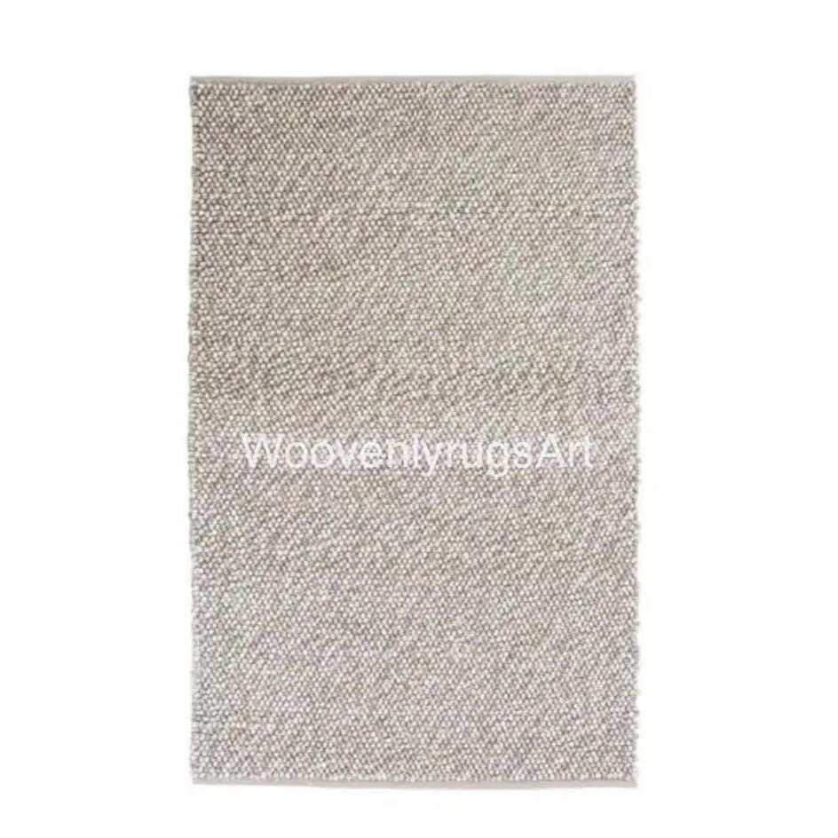 Handwoven Wool Rug, Grey Chunky Textured Loop Pile Carpet, Modern Minimalist Decor